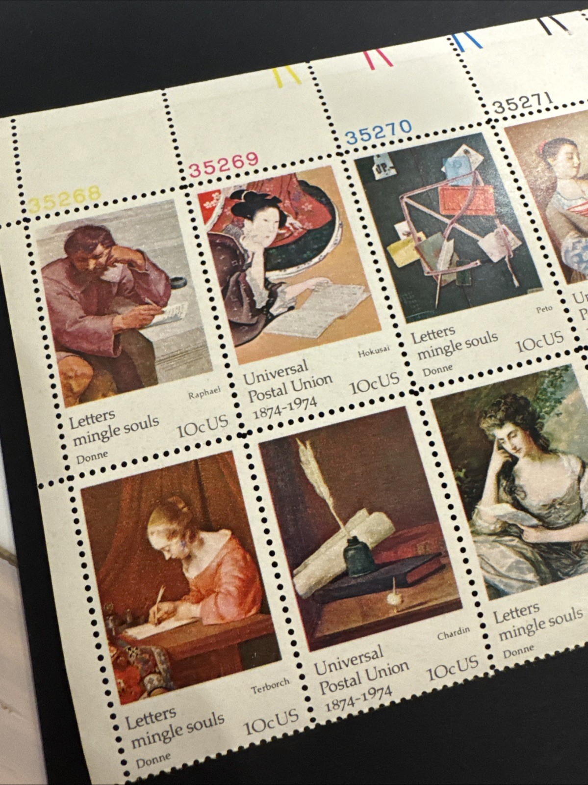 1974 US Scott #1530-37 10c Universal Postal Union Stamps, MNH Block of 16
