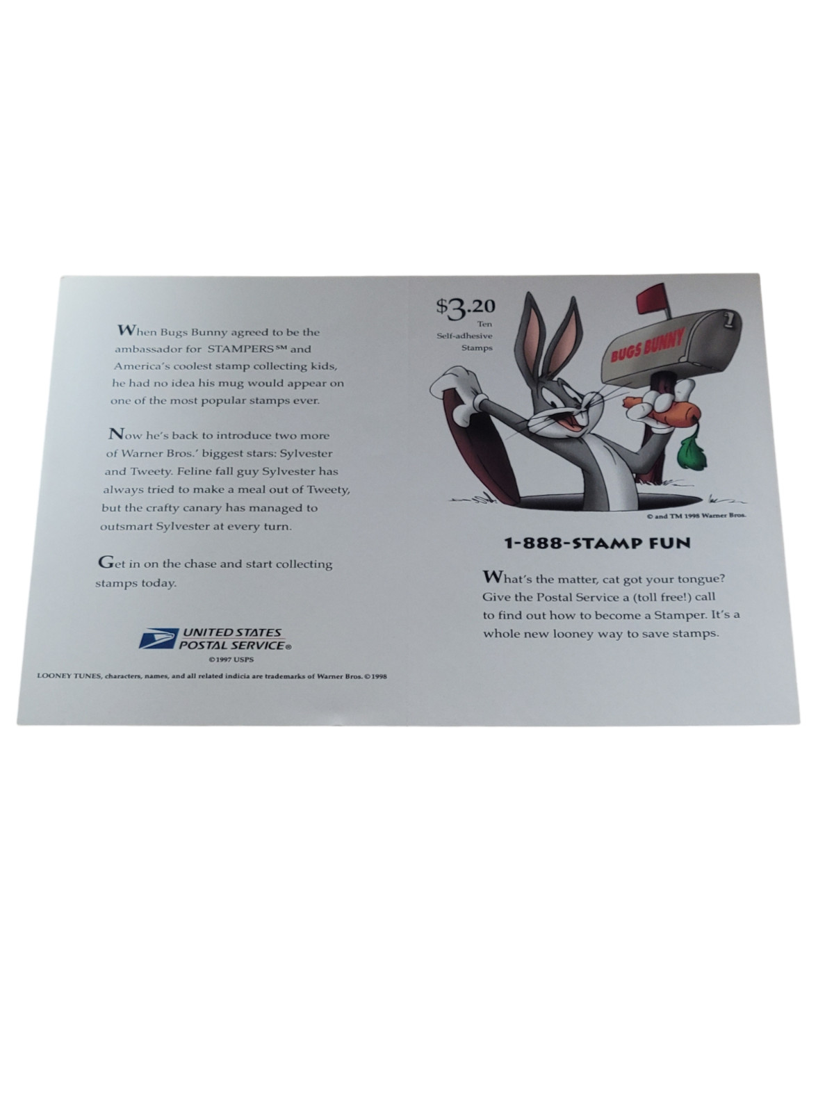 1997/98 USPS Sheet of 10 Looney Tunes 32 Cent Stamps MNH Tweety Bird Sylvester
