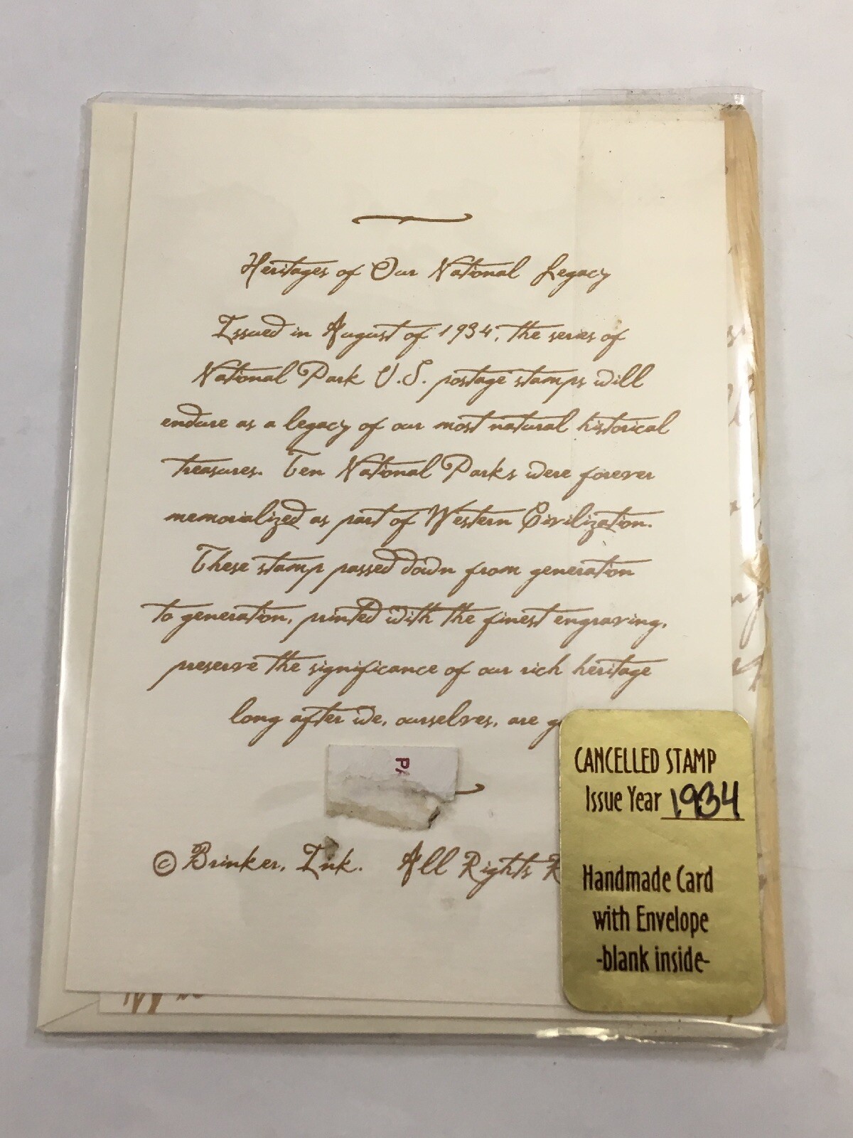 1934 Yellowstone 5 Cent Stamp with Handmade Card and Envelope