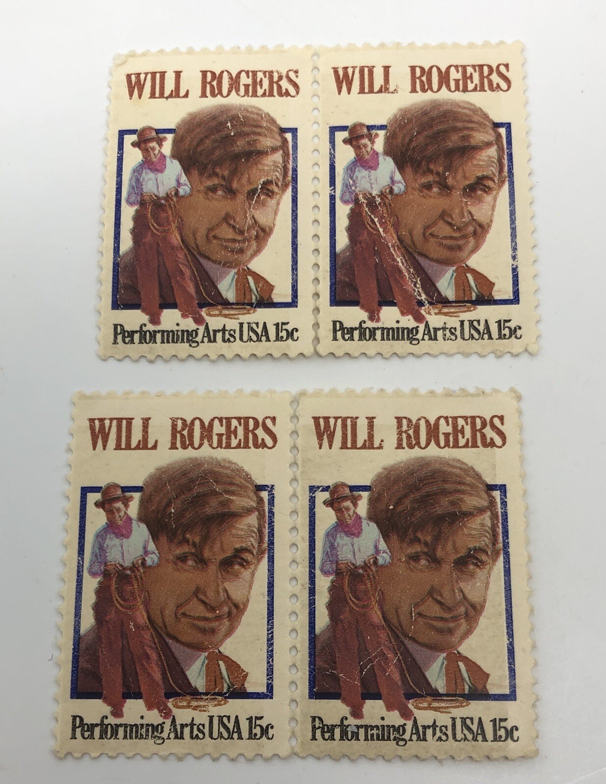 WILL ROGERS STAMP PERFORMING ARTS AMERICAN COWBOY 15 CENT 4 NEW UNUSED Stamps