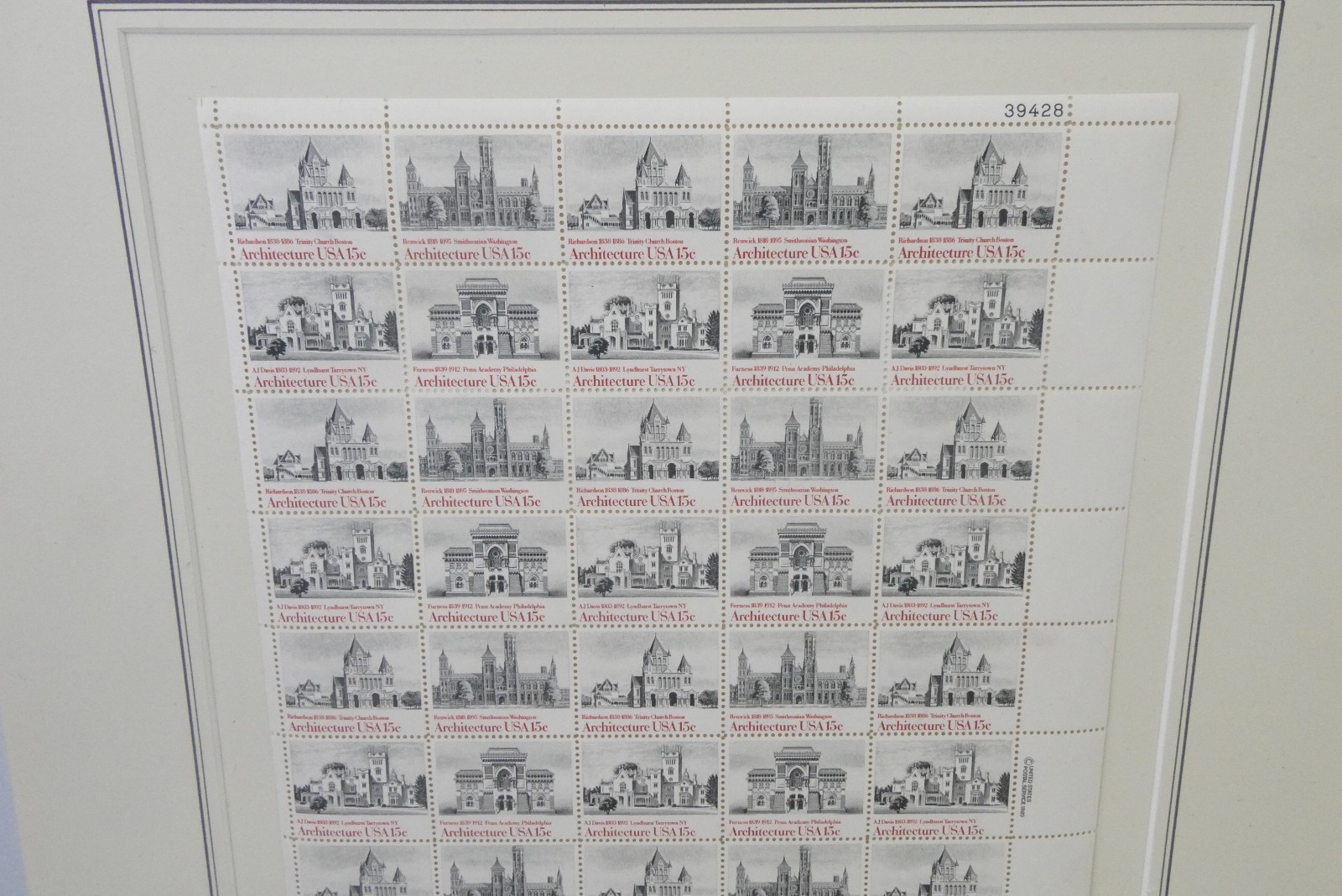 Lot 3 Full Sheets USPS Stamps 15¢ Architecture 20¢ Brooklyn Bridge Mounted