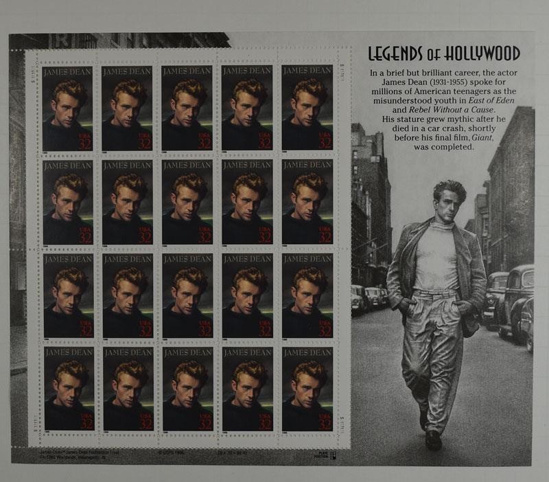 US SCOTT 3082 PANE OF 20 JAMES DEAN LEGENDS OF HOLLYWOOD 32 CENTS FACE MNH
