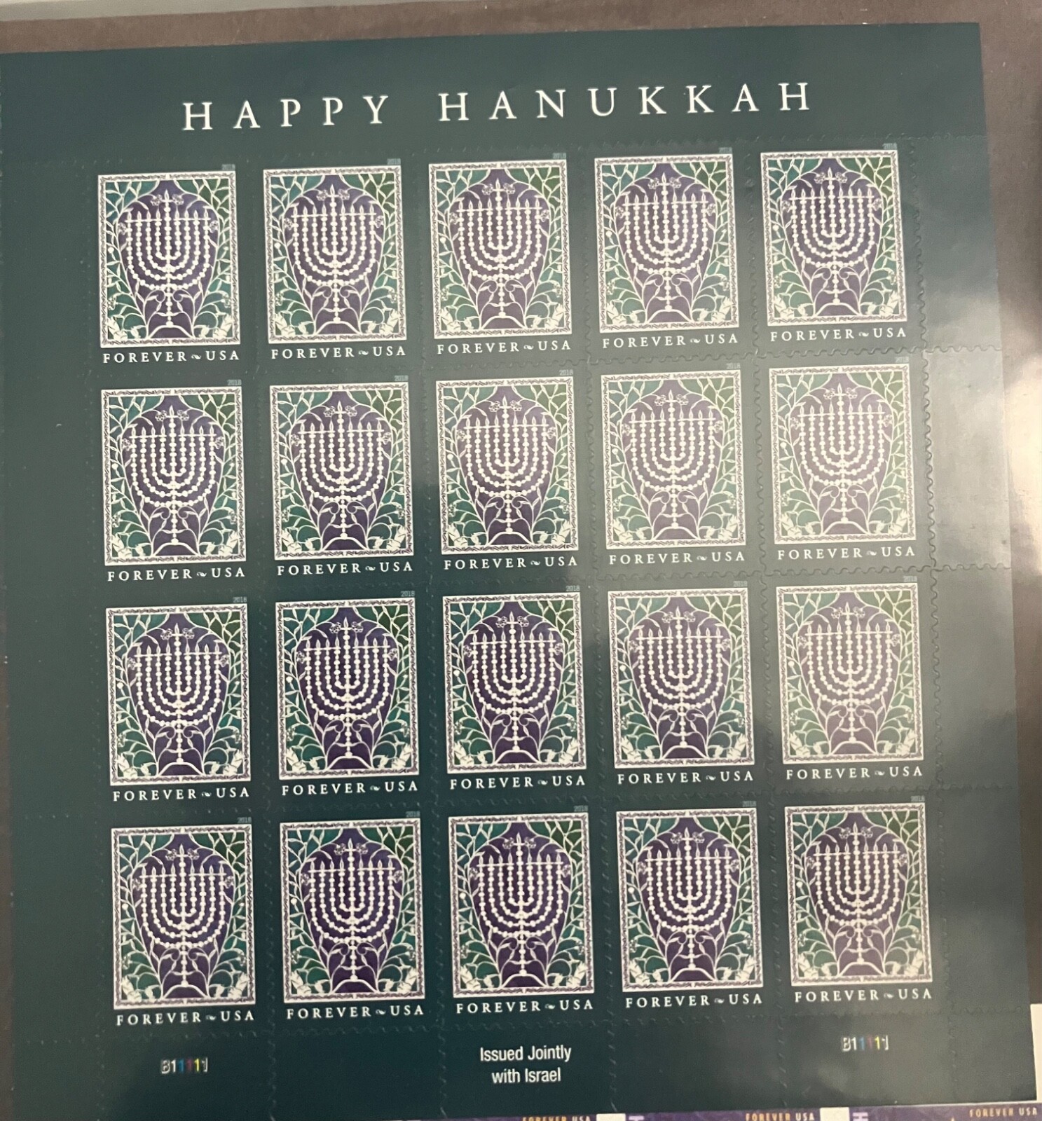 Happy Hanukkah 20 count USA Forever stamps-NEVER USED