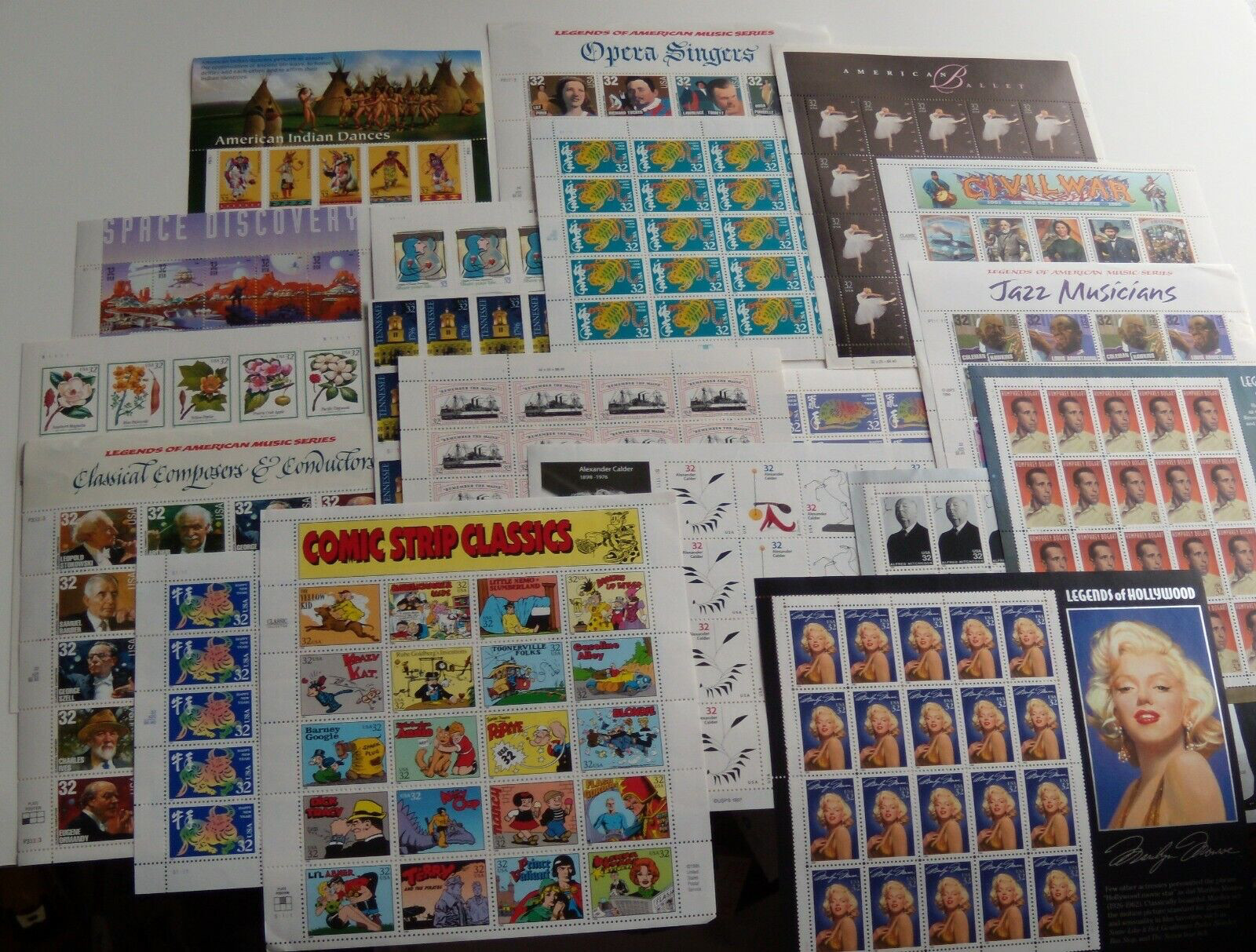Five (5) Sheets x 20 = 100 of Assorted Mixed Designs of 32¢ US USA Postage Stamp