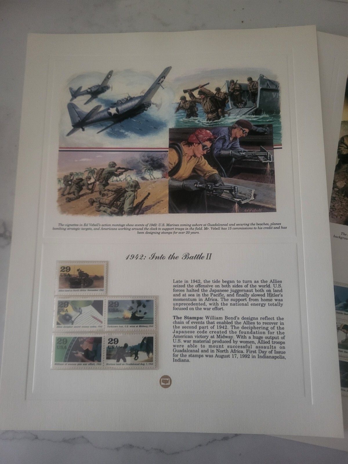 Donald Moss WWII Postage Stamp Art USPS SET OF 5 Farmable Gift (HTF Collectible)