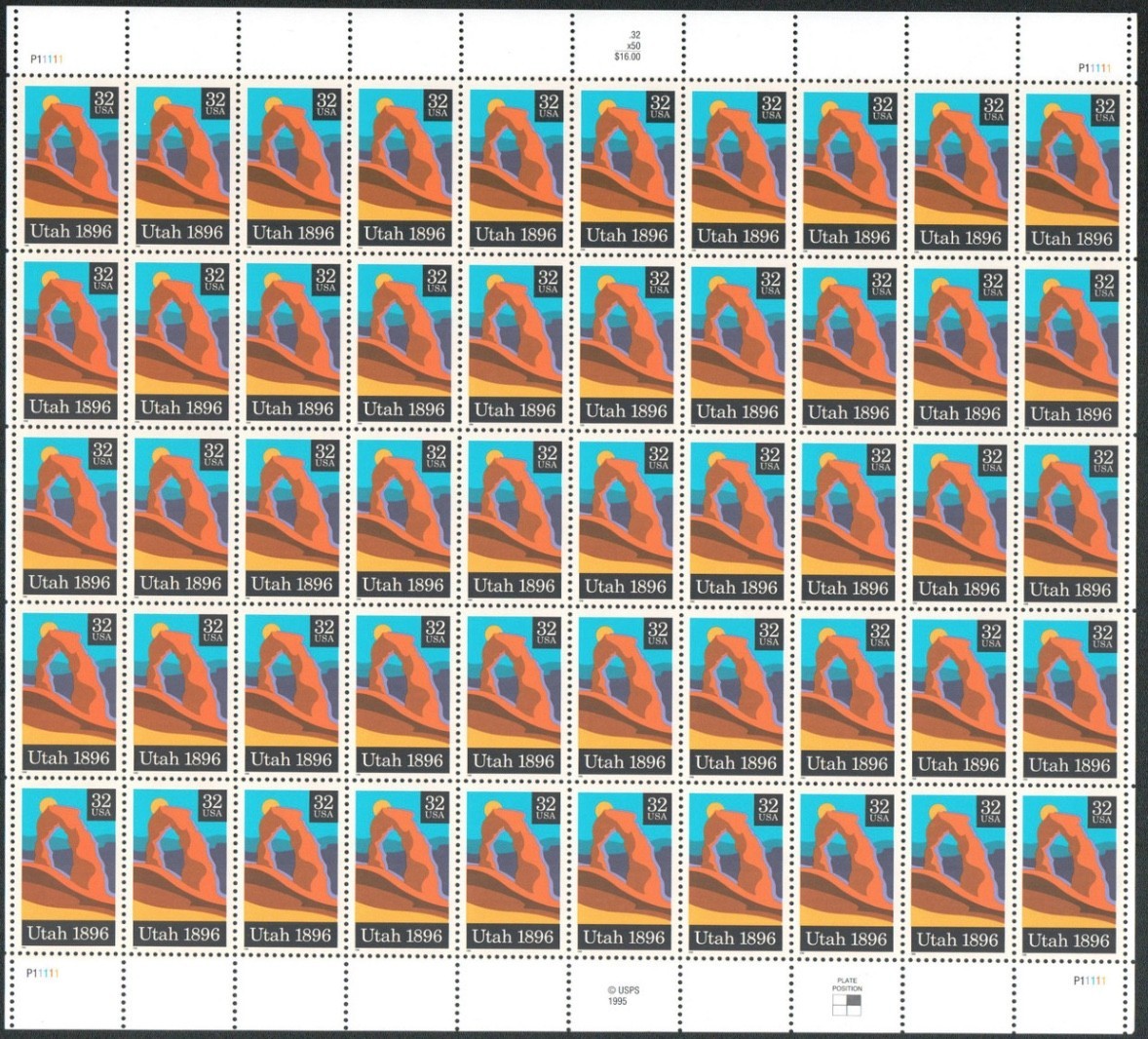 United States 32¢ Utah Delicate Arch Postage Stamp #3024 MNH Full Sheet