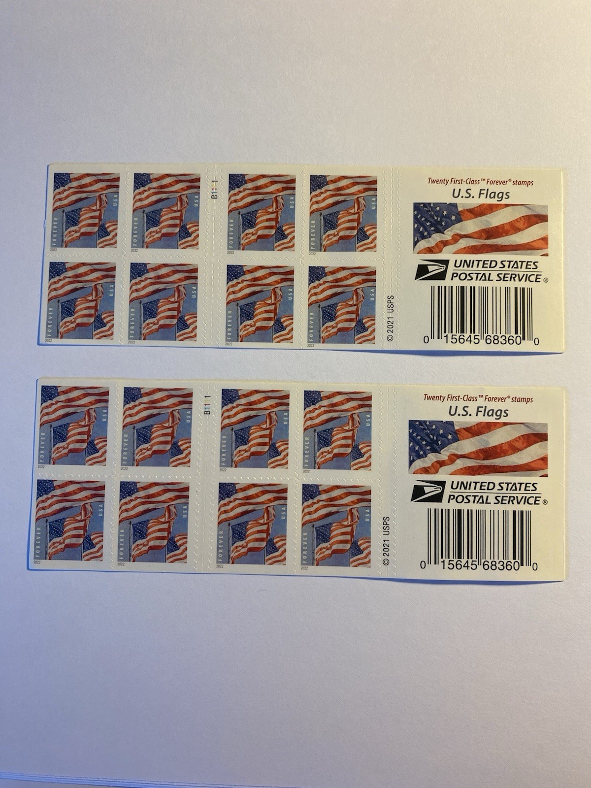 Stamps. 2022 1st Class Forever Stamps. U.S. Flags. 2 Sheets of 20 Stamps Per