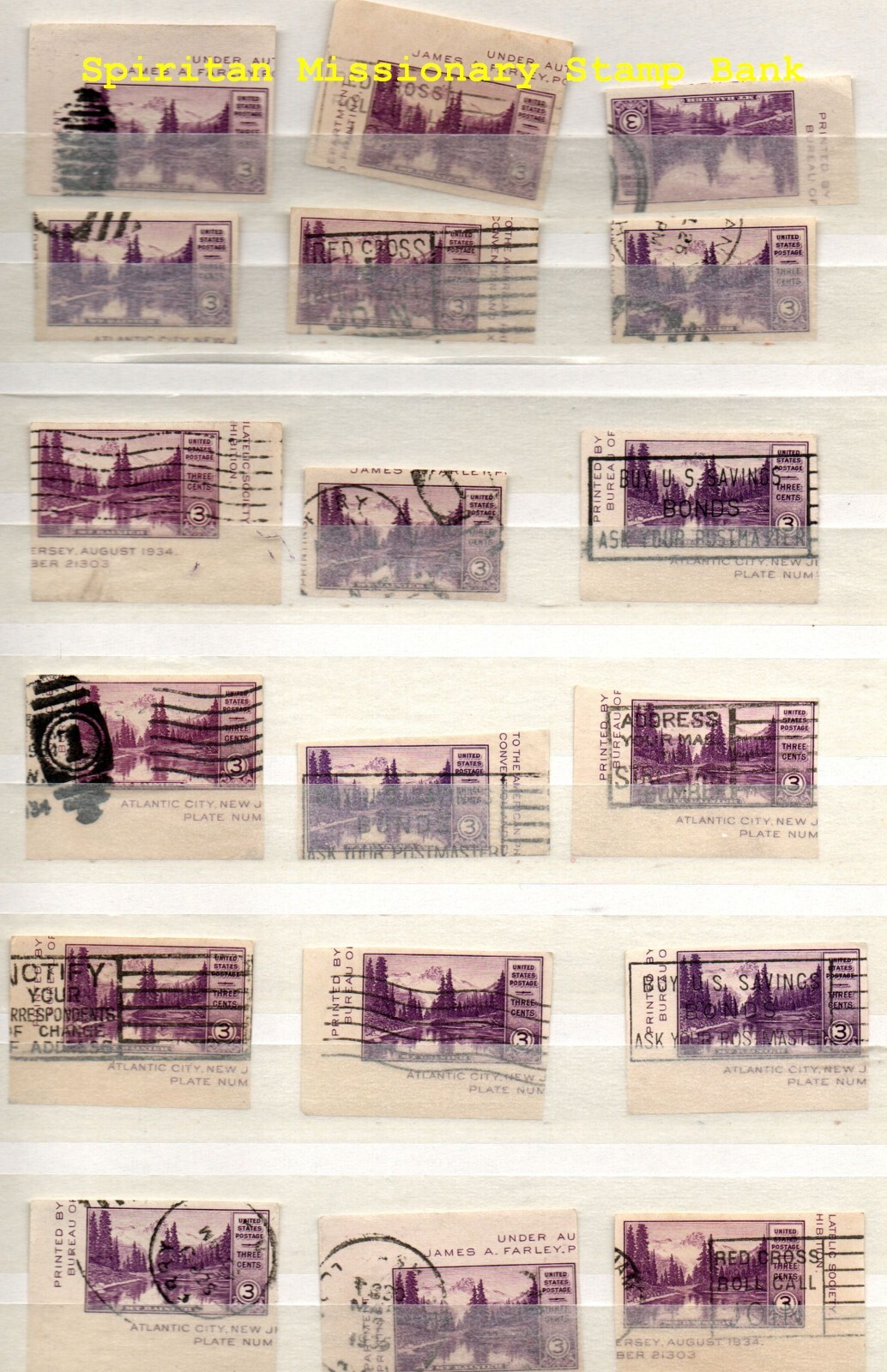 Imperforate: 18 US 3¢ 1934 Postage sTamps (13-528)