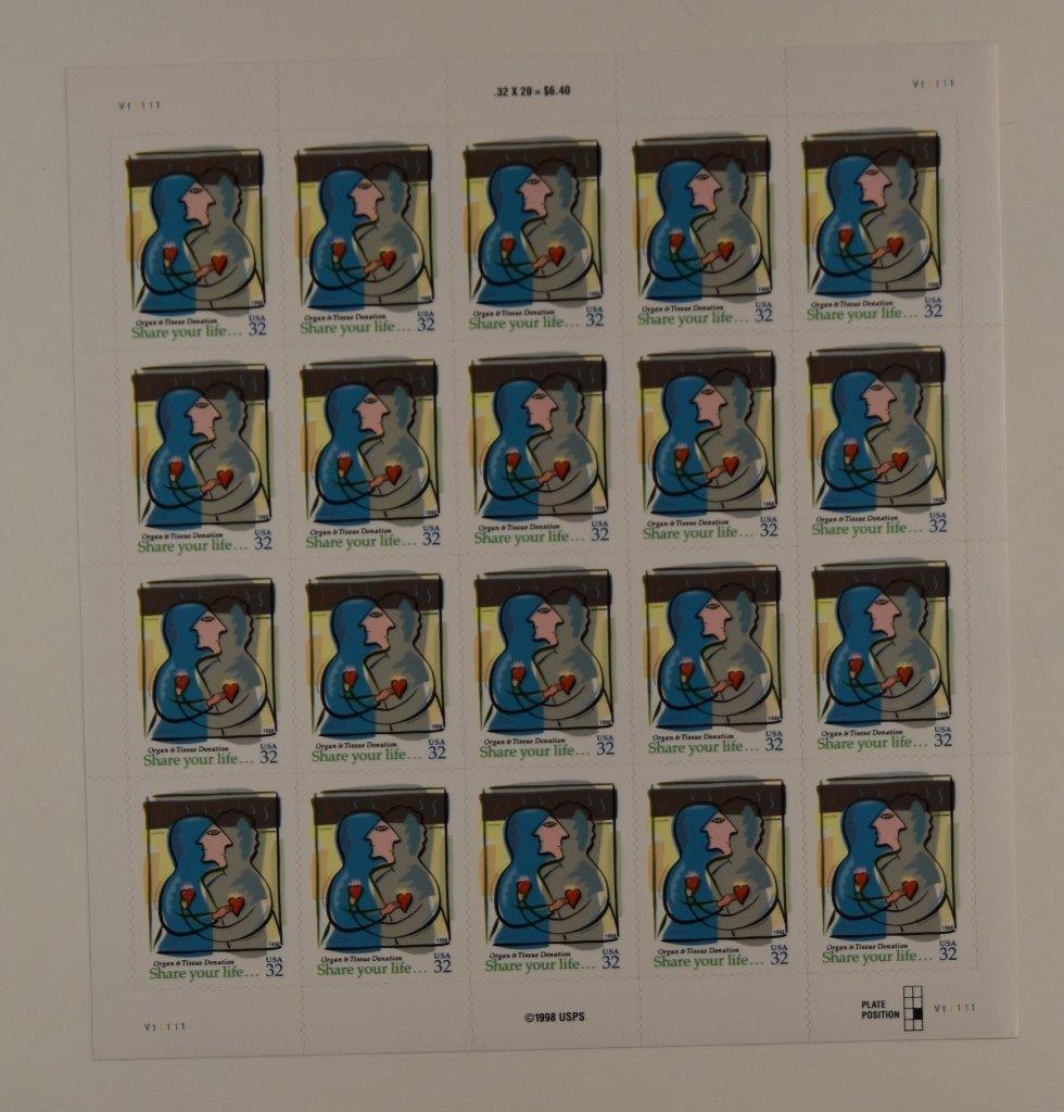 US SCOTT 3227 SHEET OF 20 ORGAN DONATION STAMPS 32 CENT FACE MNH