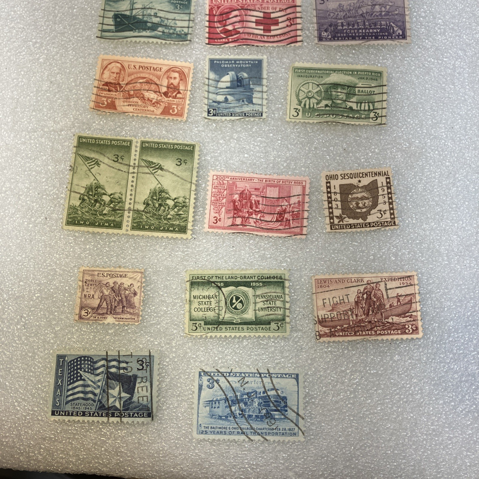 15 USED/Cancelled Commemorative 3c 1941-1955 US Stamps. Varied Lot. $1 Ships.