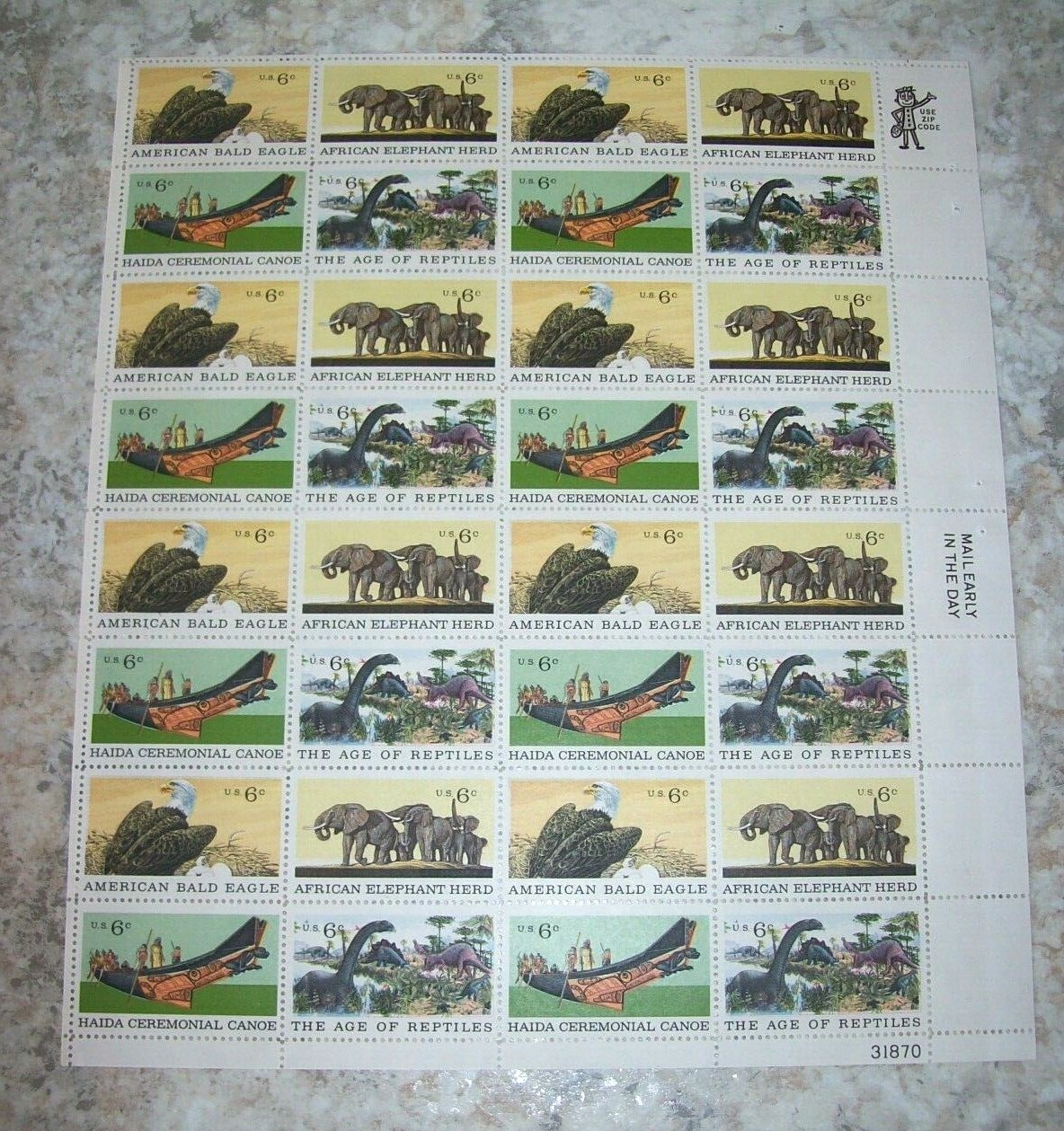 Estate Find Postage Stamps Full Sheets, Lot of 10, Denominations 6 cents