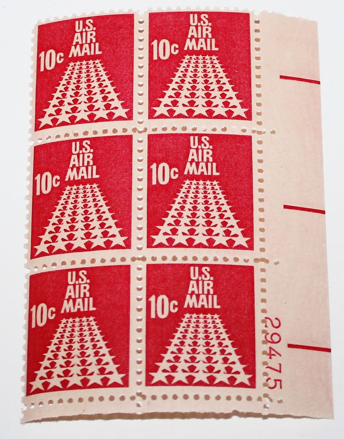 Block Airmail Stars 10cent stamp 6 block