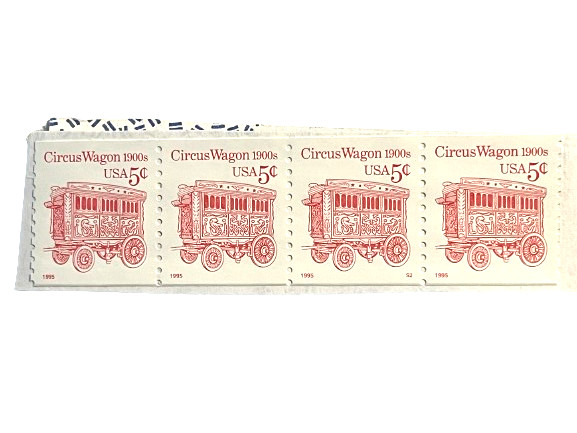9 US Postage Stamps – Transportation – 1 Tractor Trailer, 8 Circus Wagons – New