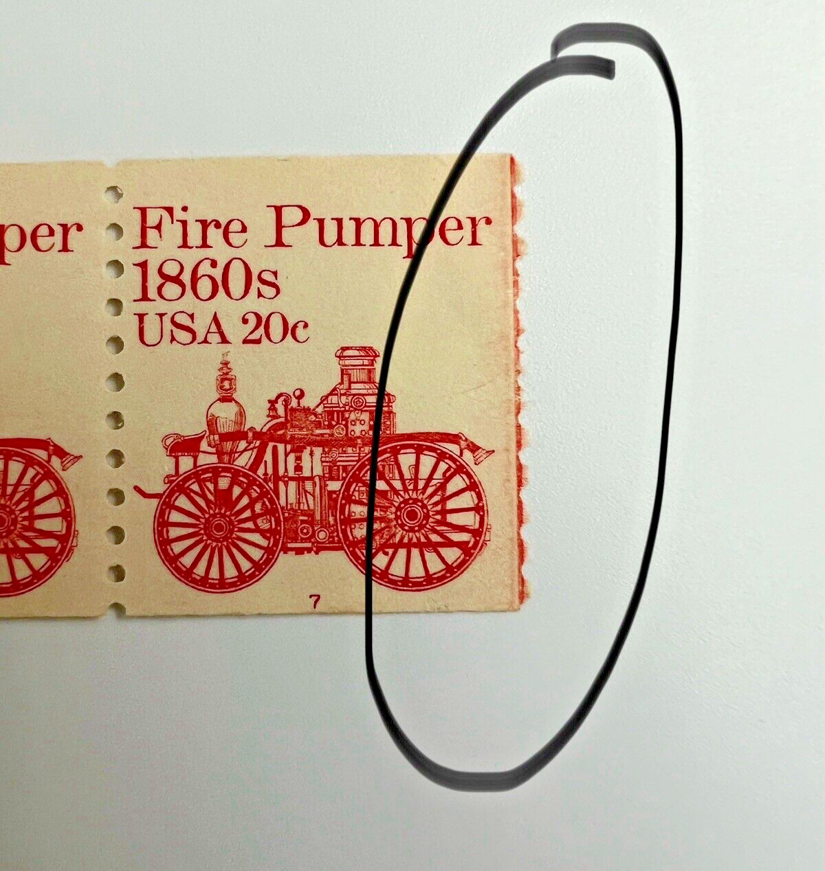 SCOTT #1908 FIRE PUMPER 1860s 20¢ – PL#7 – STRIP OF FOUR STAMPS – COLOR ERROR