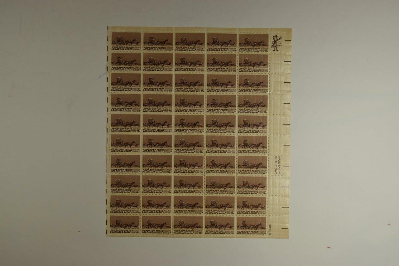 US SCOTT 1360 PANE OF 50 CHEROKEE STRIP STAMPS 6 CENT FACE MNH