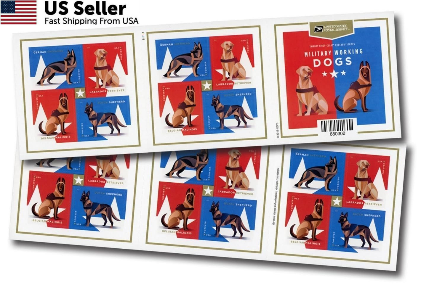 Military Working Dogs U.S. Postage Stamps Sheet of 20 Forever 20