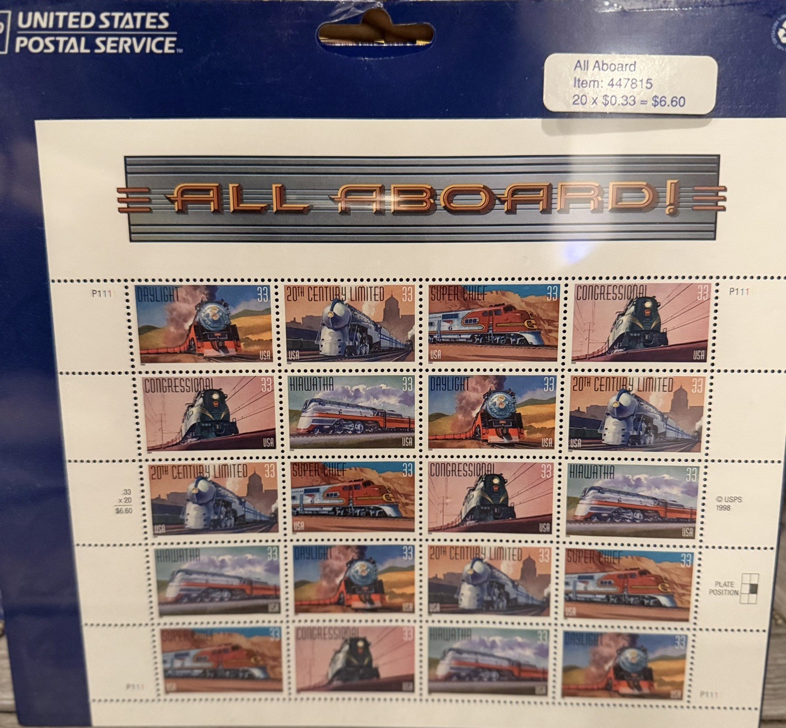 United States 33¢ All Aboard Railroad Train Postage Stamp #3333 MNH Full Sheet