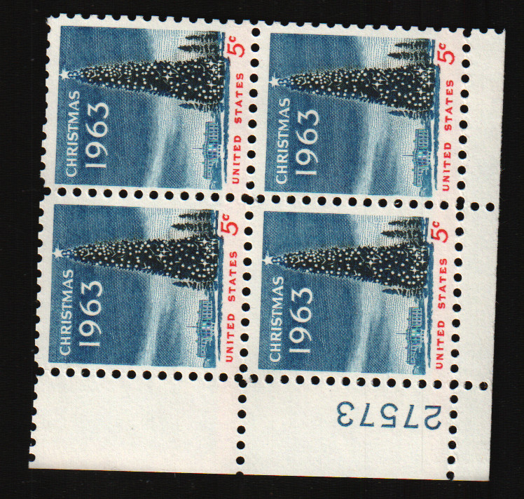 1963 5c Christmas Tree & White House Block of 4 Scott #1240 ST010