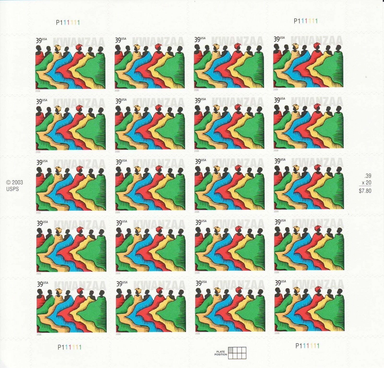 TWO Panes x 20 = 40 of KWANZAA 39¢ African-American Holiday US Stamps USA # 4119