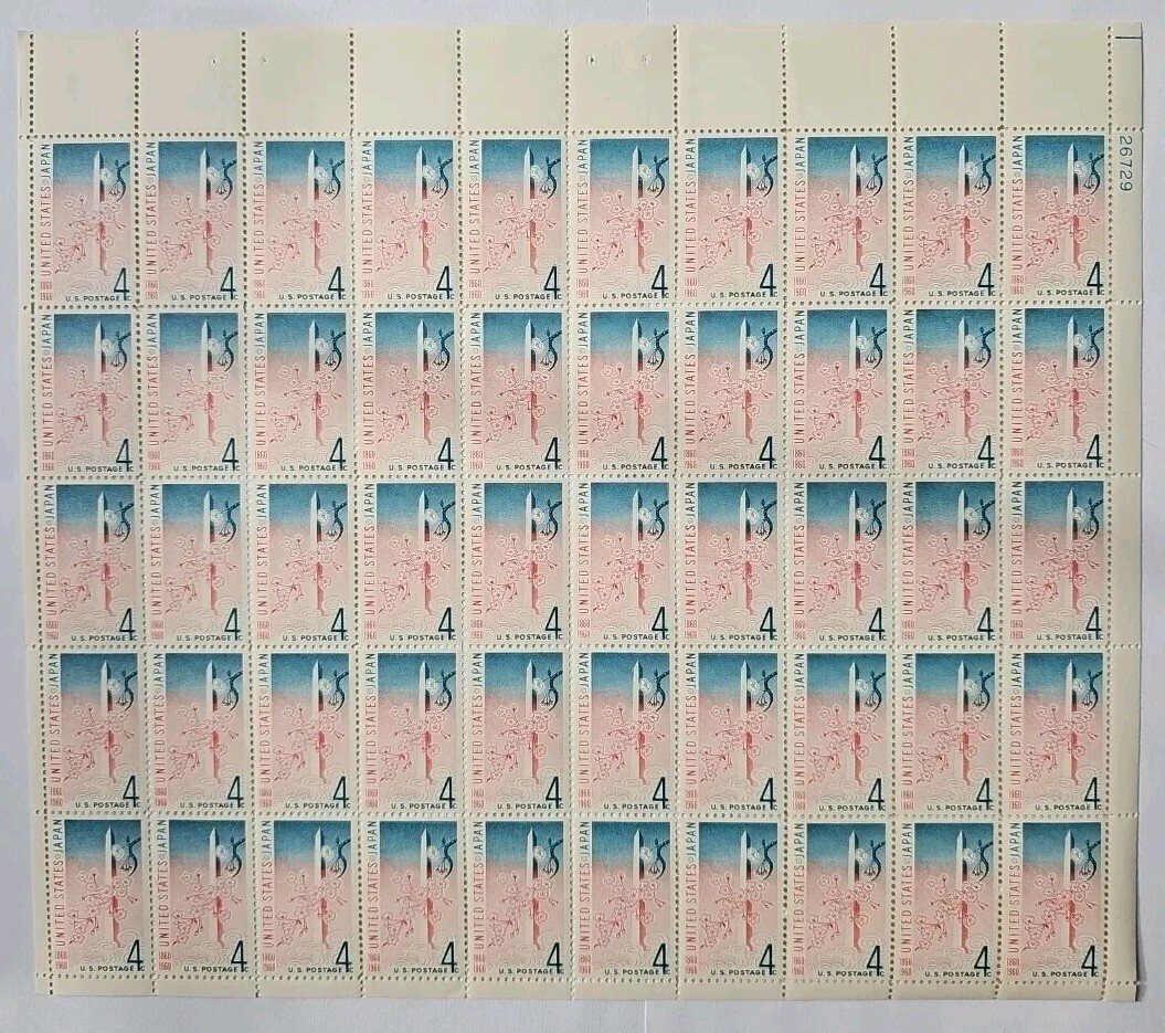 Stamp US Postage 4c 4 Cent Sheet OF 50 Stamps United States Japan 1860-1960