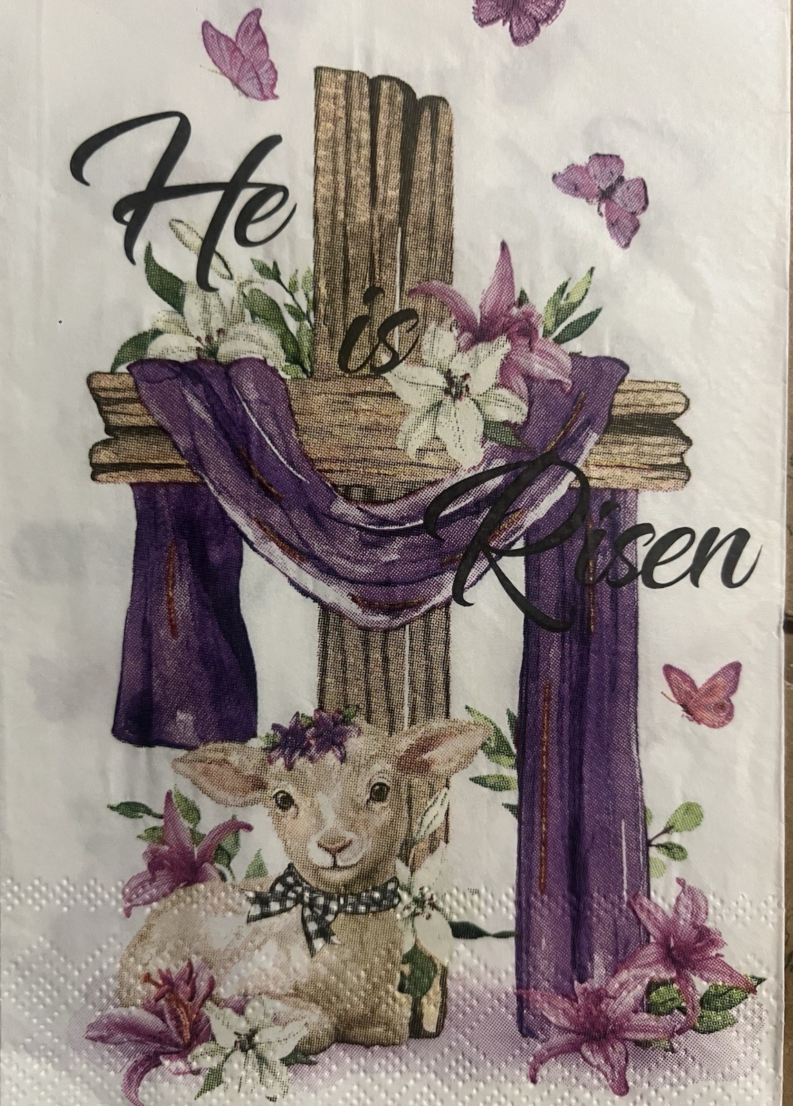 Three Paper Dinner Decoupage Art Craft Napkins -Easter Cross He Is Risen/Lamb