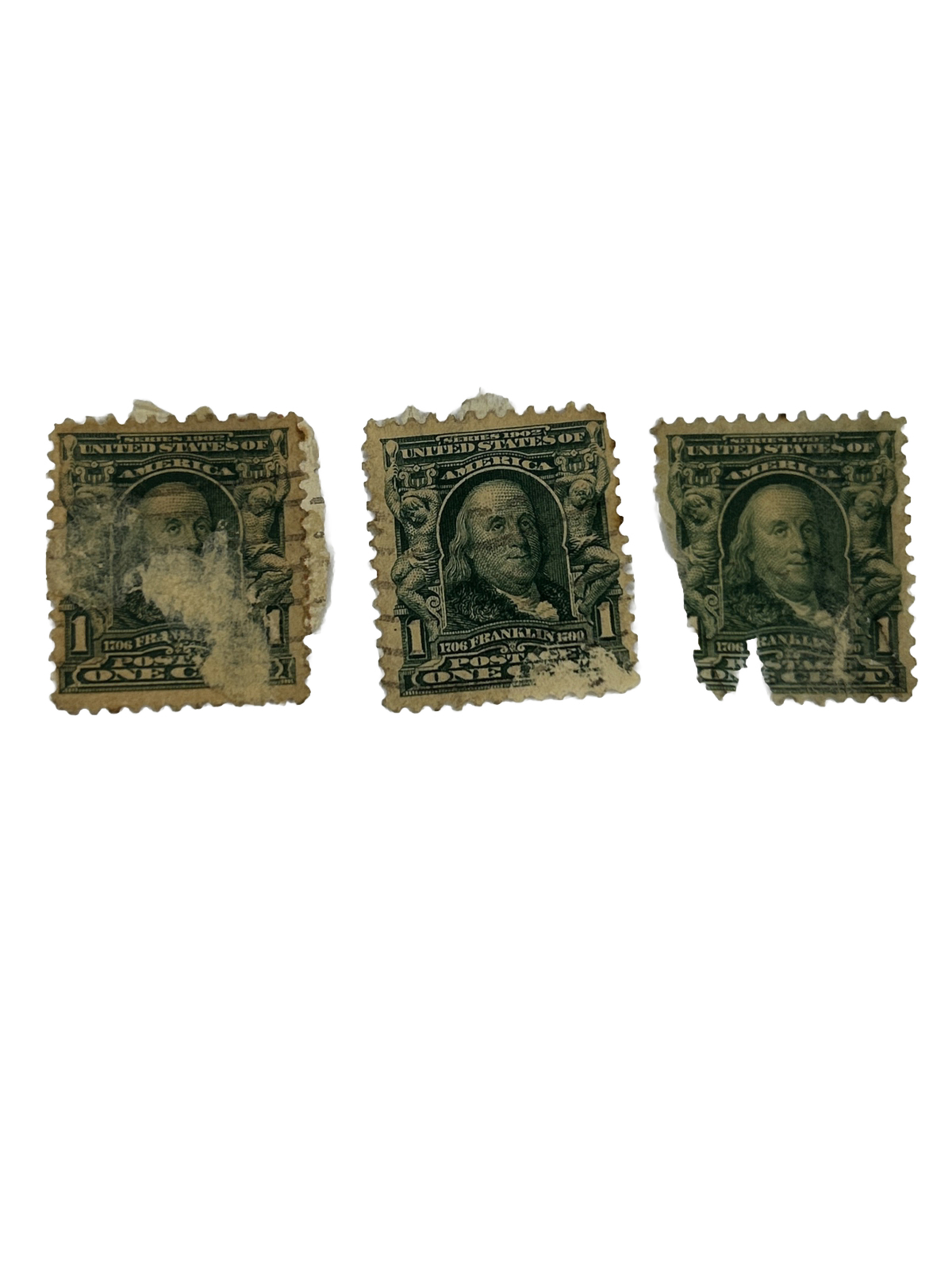 Rare 1908 USED Benjamin Franklin 1cent Stamps Scott #318 (Blue Green)