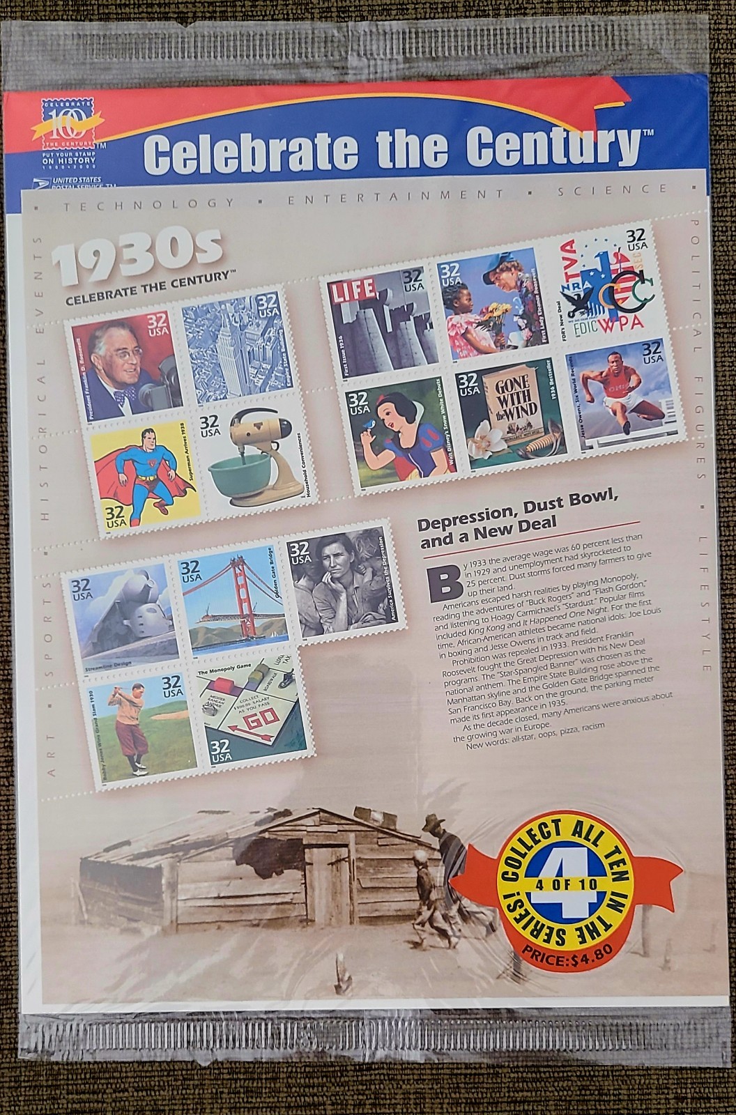 CELEBRATE THE CENTURY 1900-1990 Complete 10 Sheet Set US Stamps USA #3182-3191
