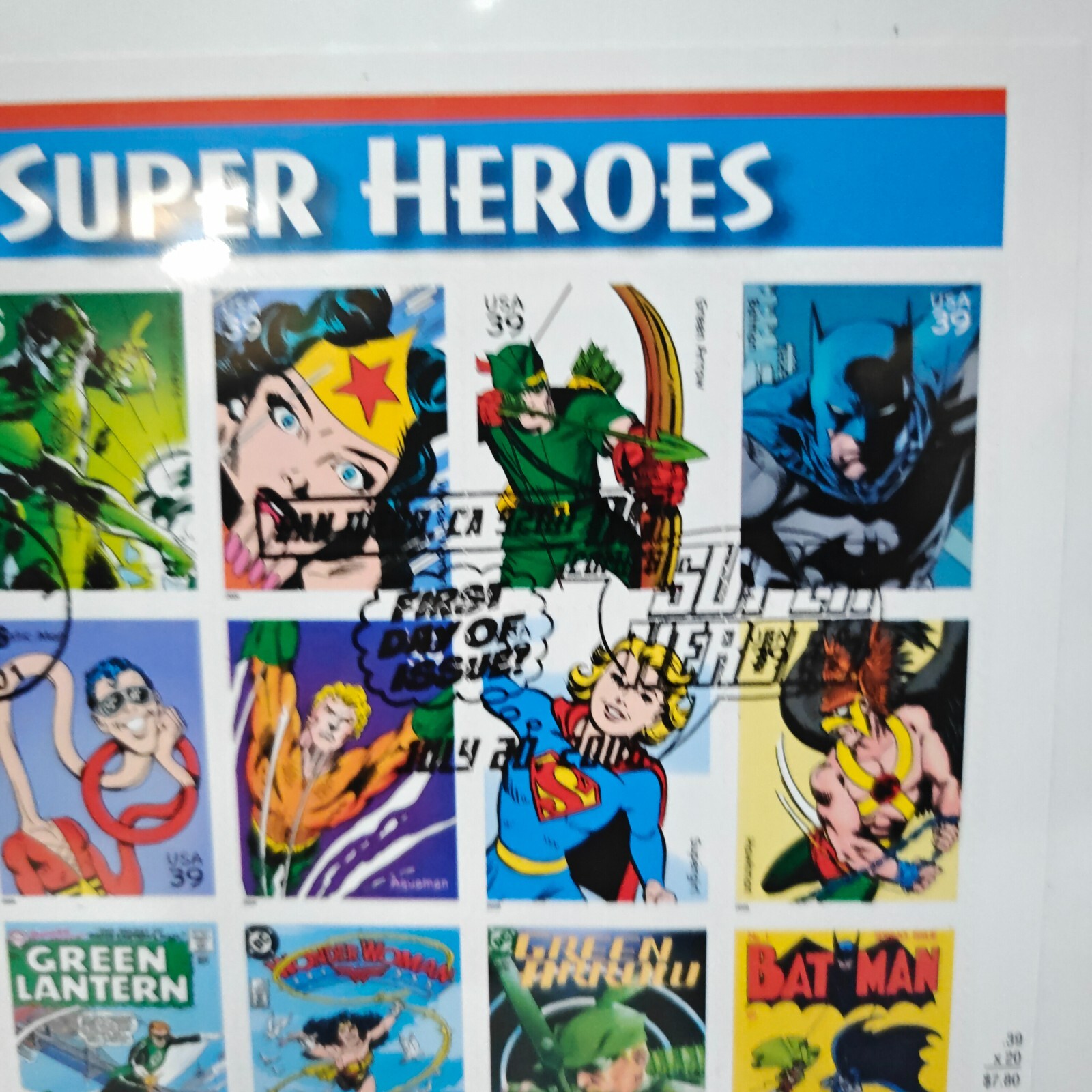 Two Sheets x 20 = 40 of DC Comics SUPER HEROES 39¢ US Postage Stamps USA Stamp