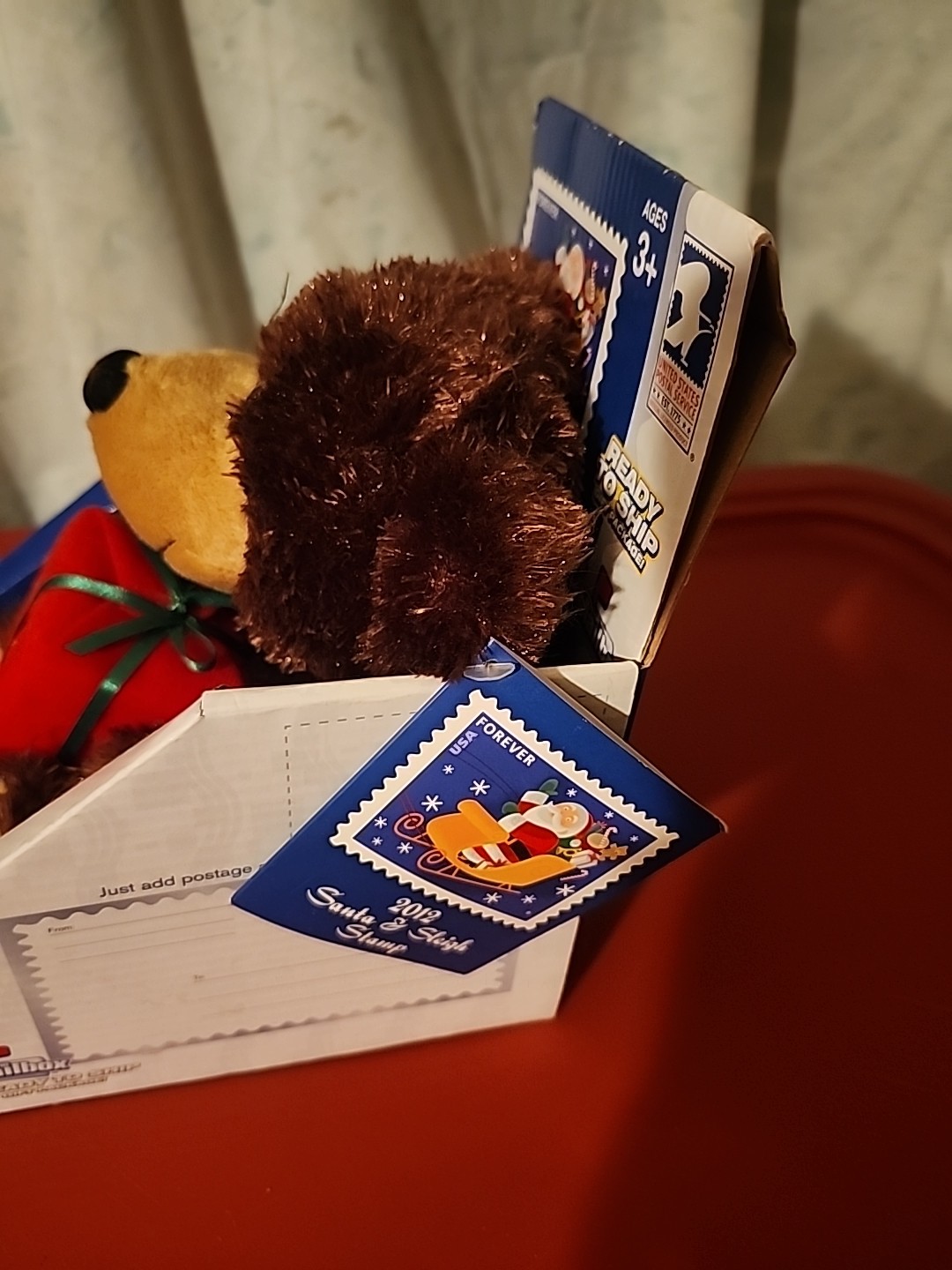 2012 Santa & Sleigh Stamp Forever Stamp Ready To Ship Gift Package Plush Bear