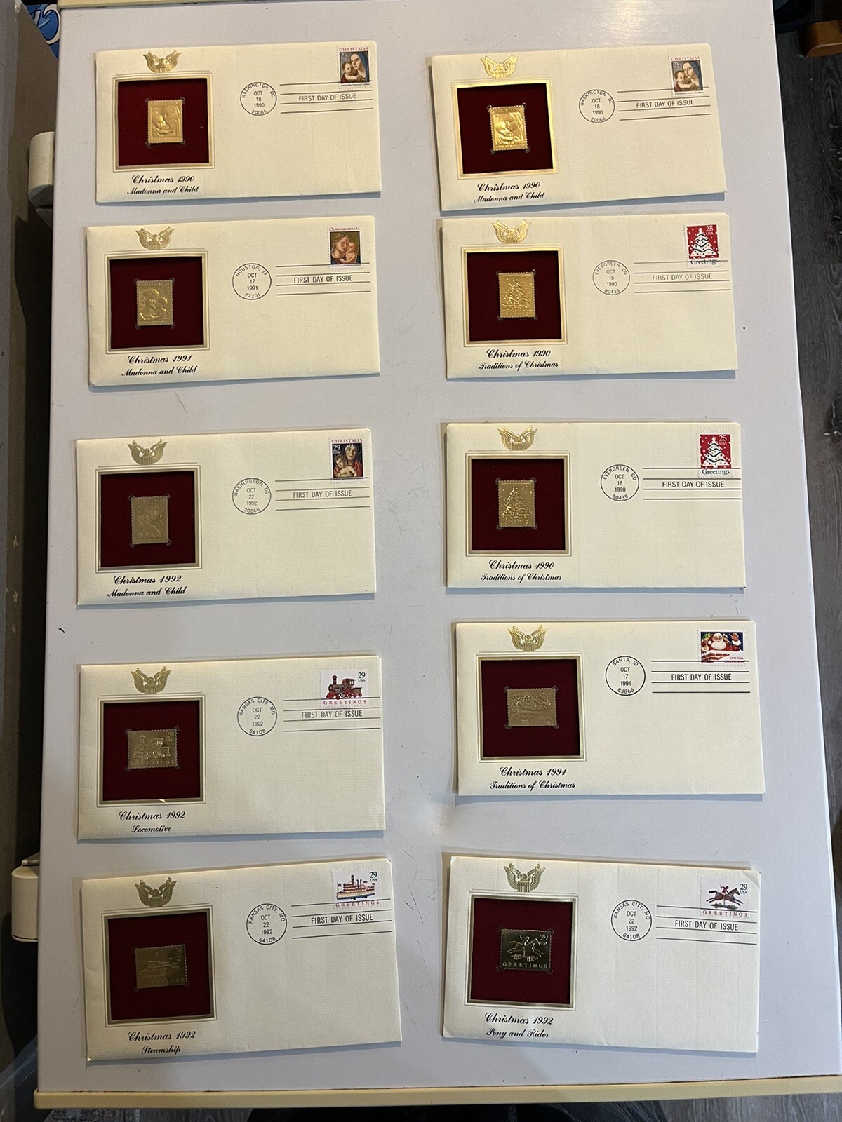 Christmas Gold Replica Stamp Collection Of 10. Unopened Brand New Condition