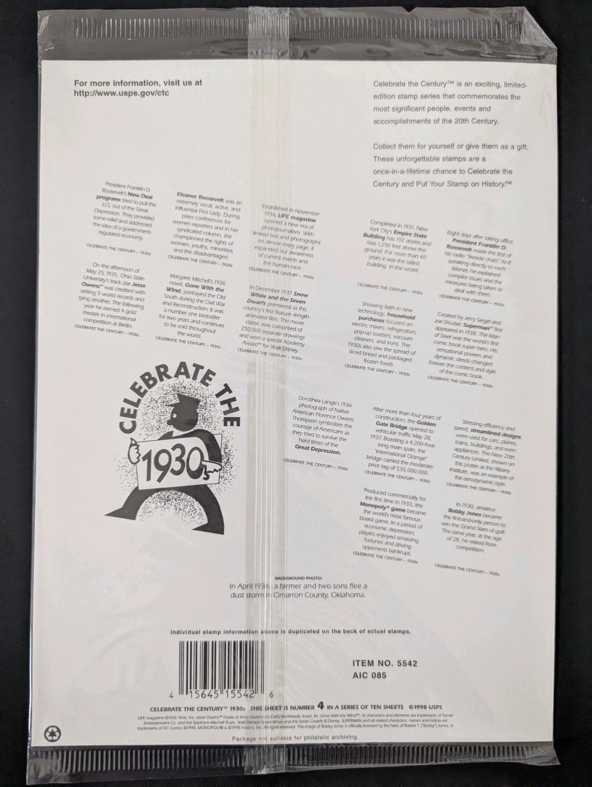 New Unopened CELEBRATE THE CENTURY 1900-1990 Complete 10 Sheet Set US Stamps USA