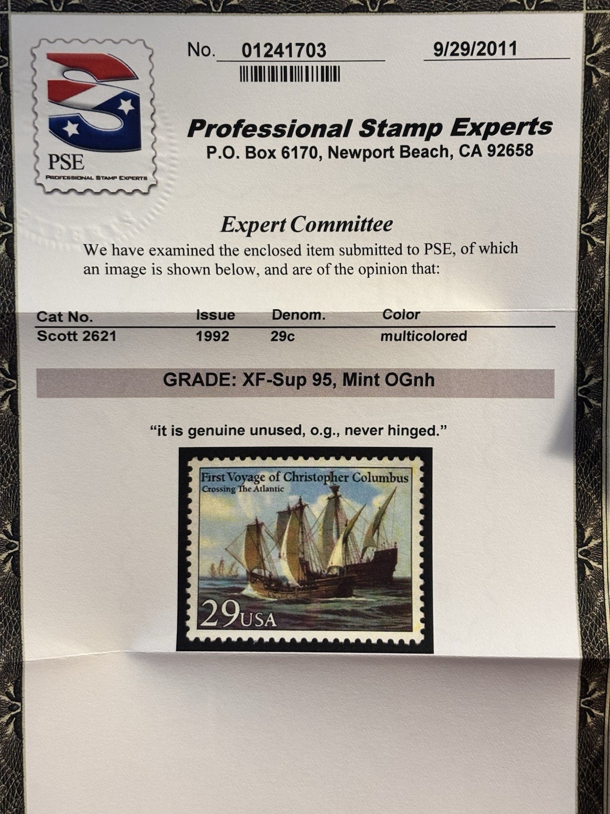US Stamps #2620-23 Voyage of Columbus XF-Superb Certs