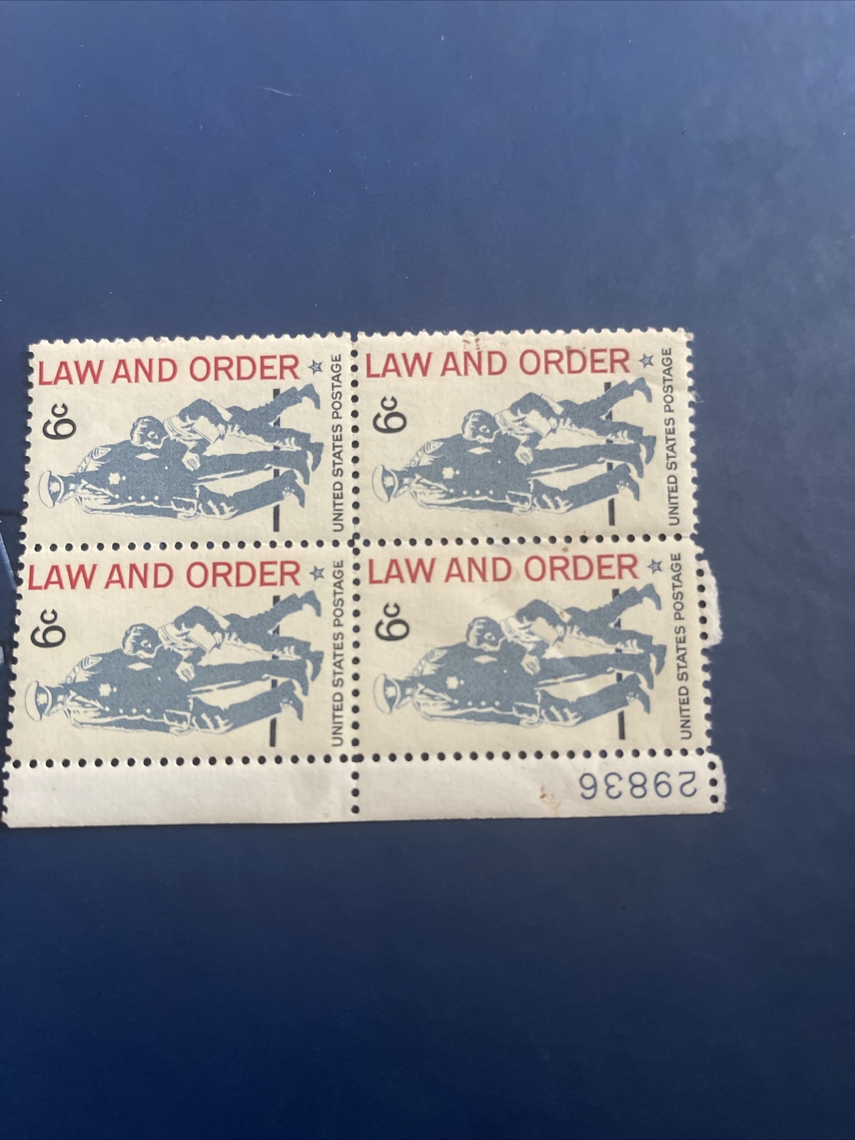 Stamps Scott #1343 Law and Order 6 Cent 1968 Sheet of 4 MNH VR