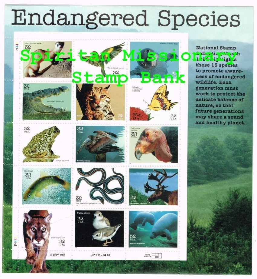 Endangered Species Stamps: 1 unfolded Mint Sheet 15 – 32¢ US Postage (25-022)
