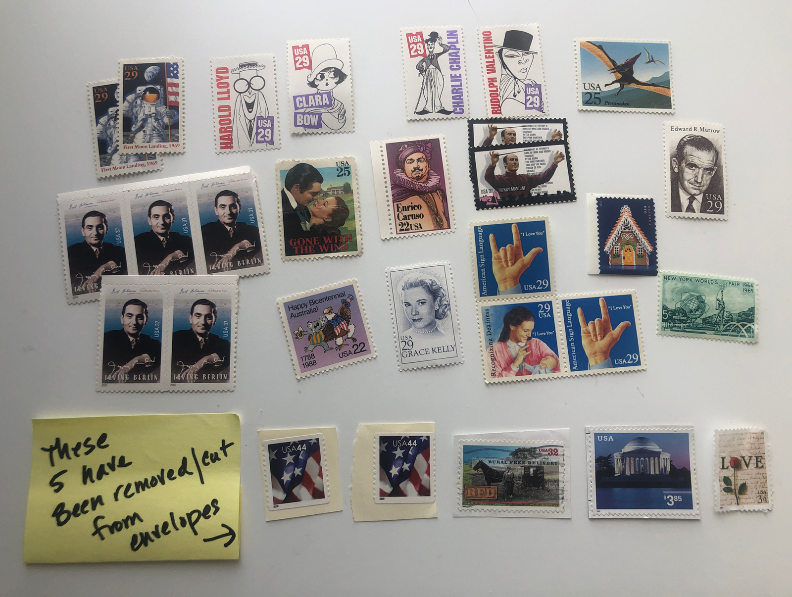 Collection Of 24 Unused and 5 Used Various Values US Postage Stamps