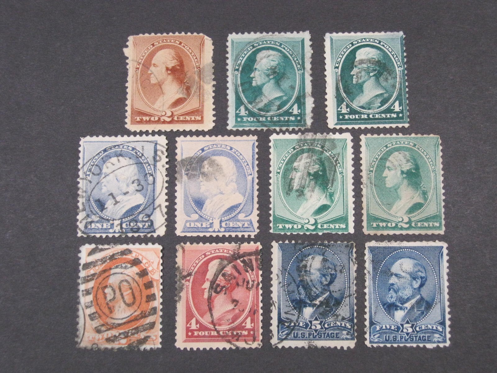 ON OFFER US 1883 1887 1888 SCOTT 210-216 11 STAMPS 1 TO 5 CENT COLORS PERF 12