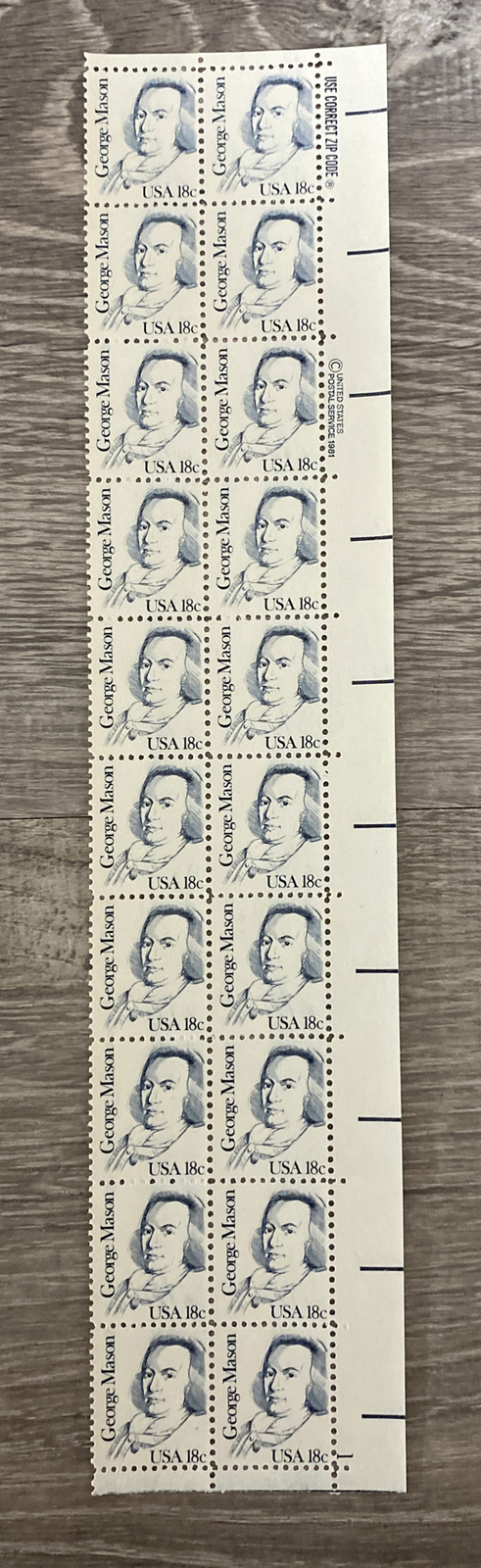 US SCOTT 1858 GEORGE MASON STAMPS 18 CENT FACE MNH (20)