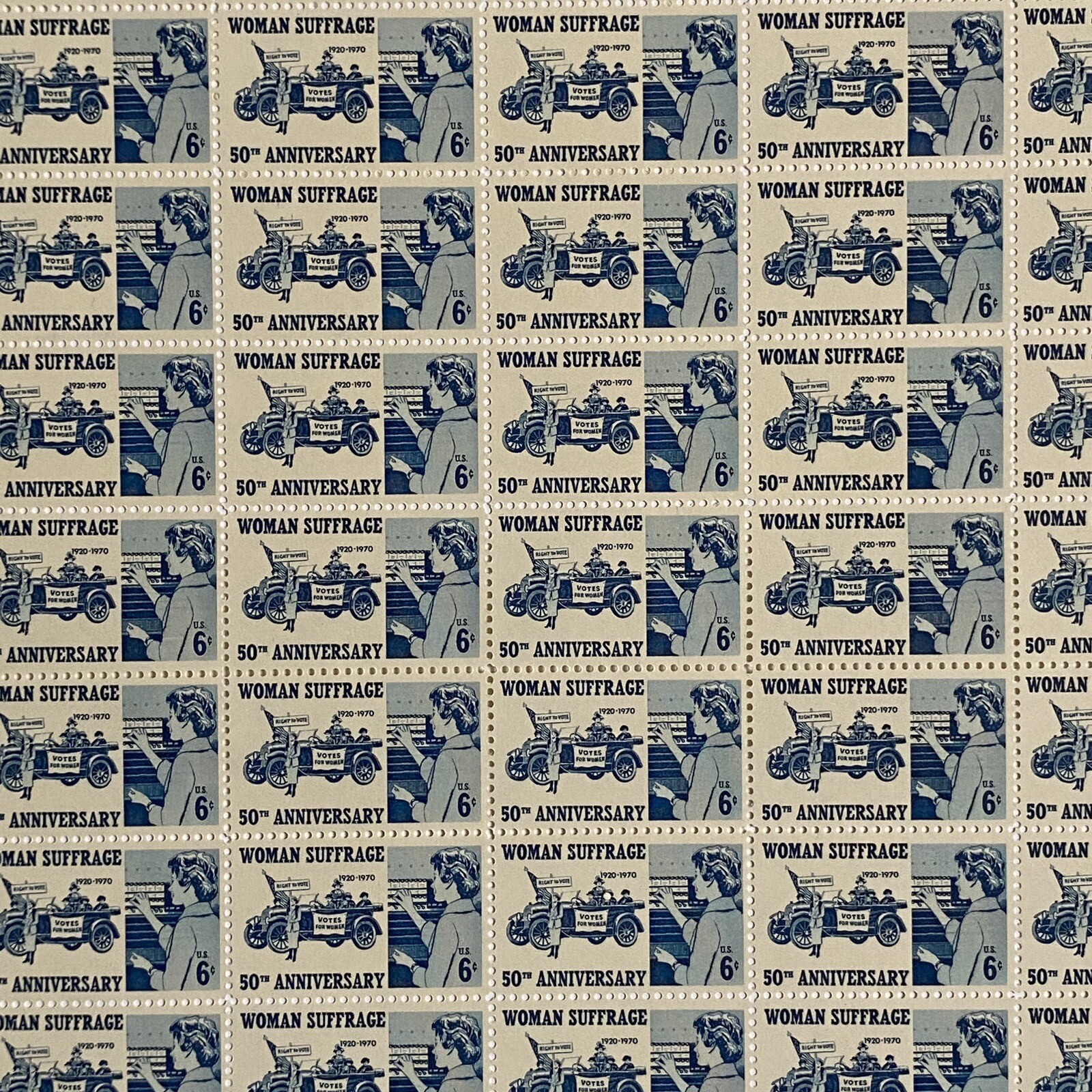 Woman Suffrage Sheet of 50 1970 6 Cent Stamps Scott #1406 MNH Blue White Vote