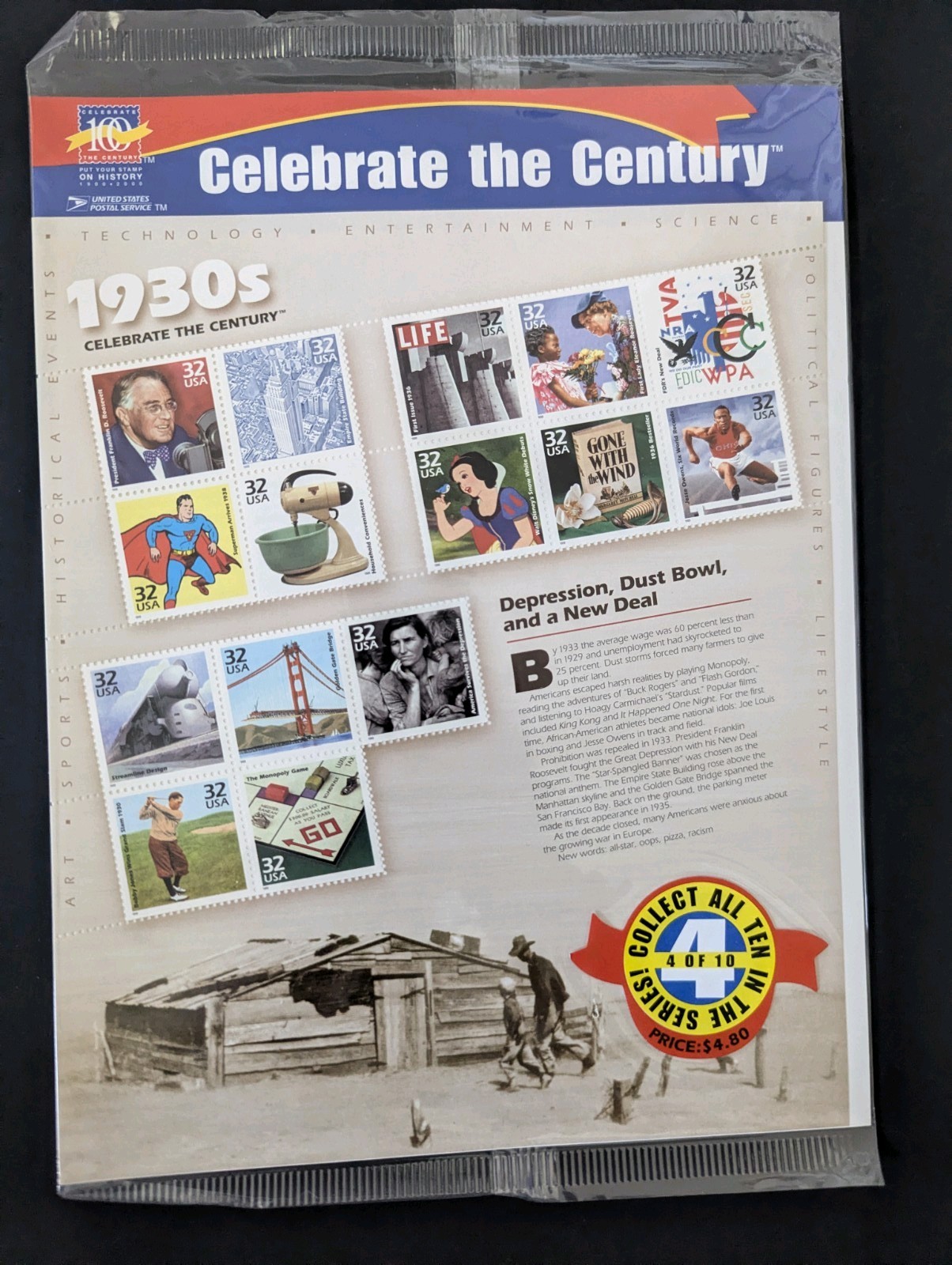 New Unopened CELEBRATE THE CENTURY 1900-1990 Complete 10 Sheet Set US Stamps USA