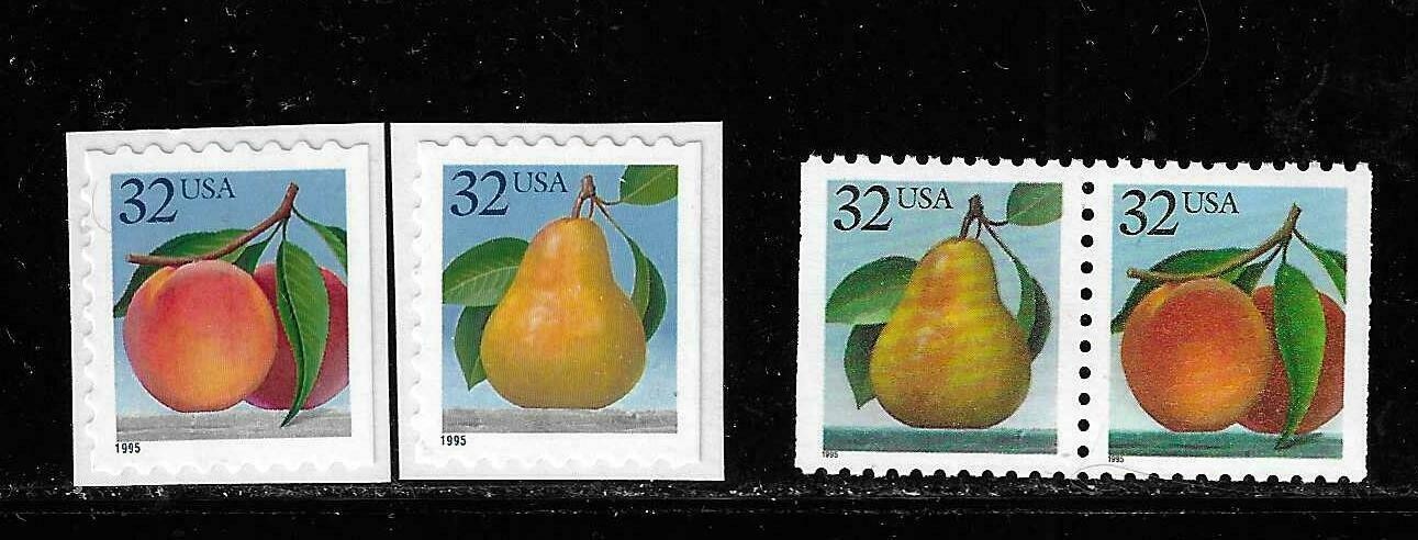 USA SC# 2488b and 2493-2494 Peach And Pear. MNH