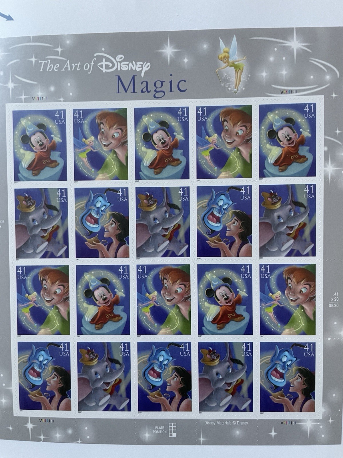 THE ART OF DISNEY Complete Set of 5 Differnt Full Sheets of 20 US Stamps 2004-08