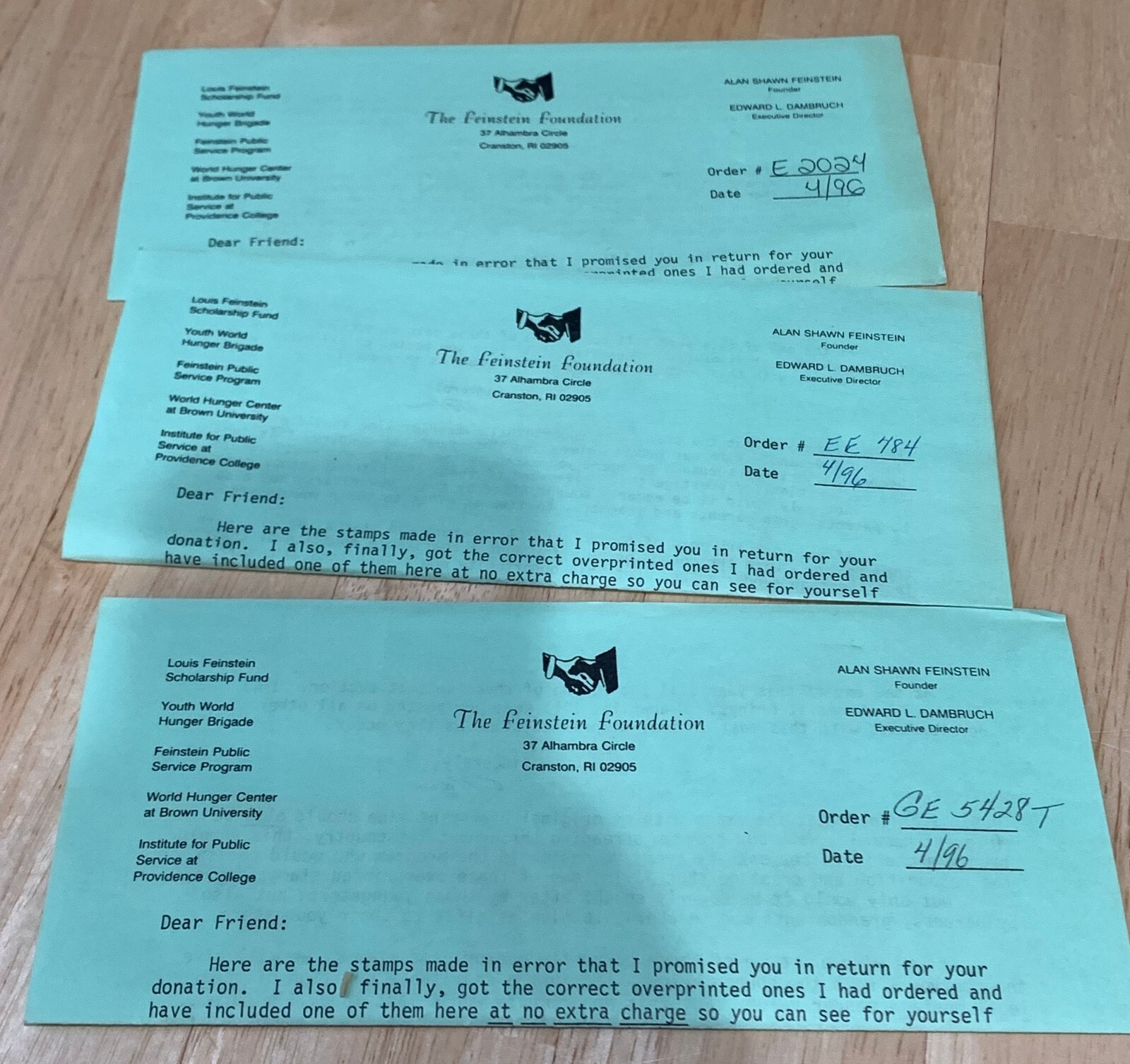 1996 UNICEF Commemorative Stamps From The Feinstein Foundation. Some Marked…