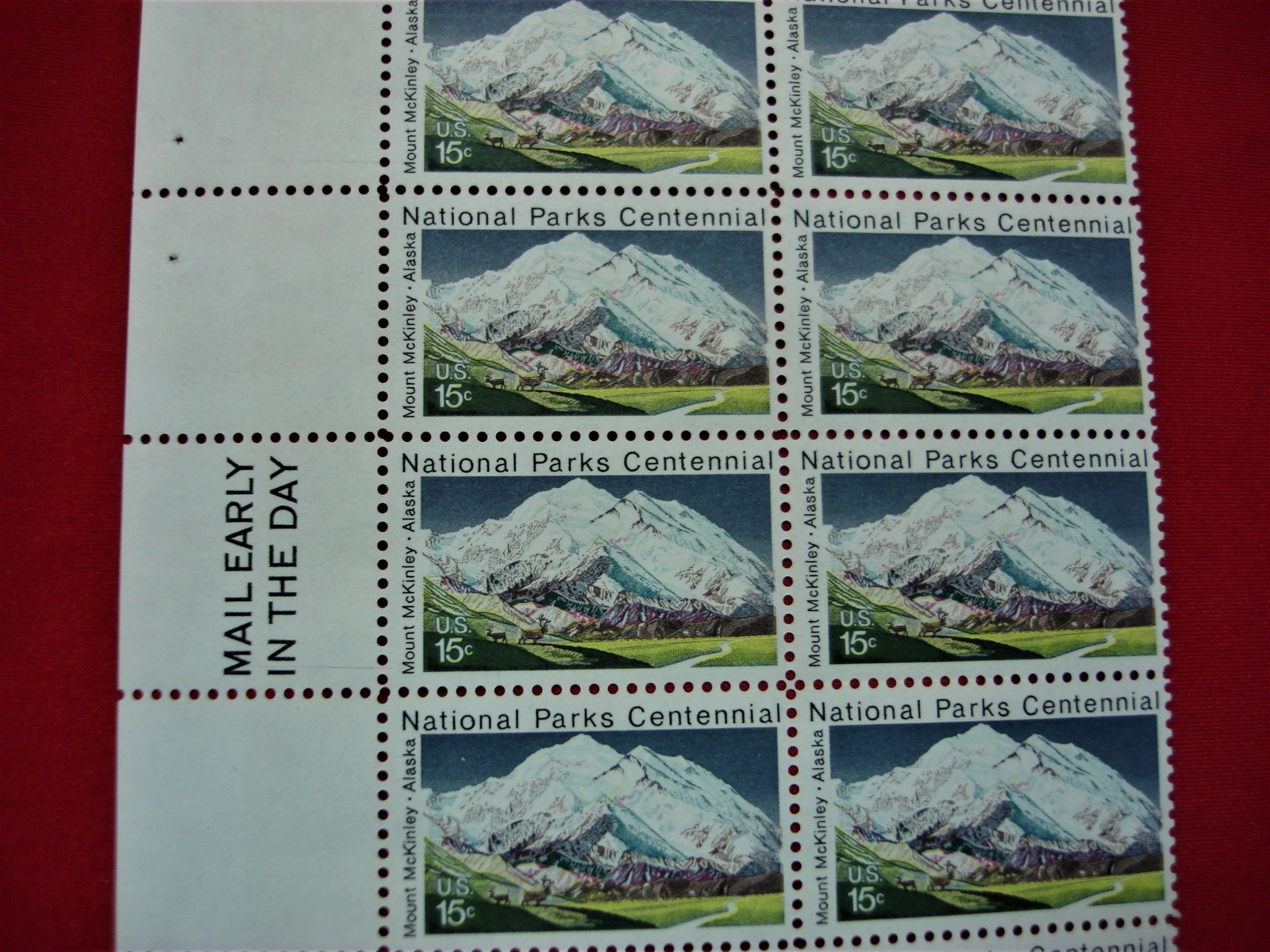 1972 NATIONAL PARKS CENTENNIAL – #1454 – 15 CENT – DOUBLE PLATE #s – STRIP OF 20