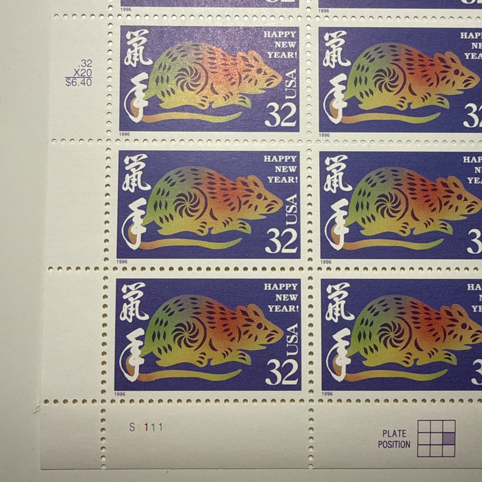 1996 32¢ Year of the Rat Lunar New Year [MNH OG] Scott 3060