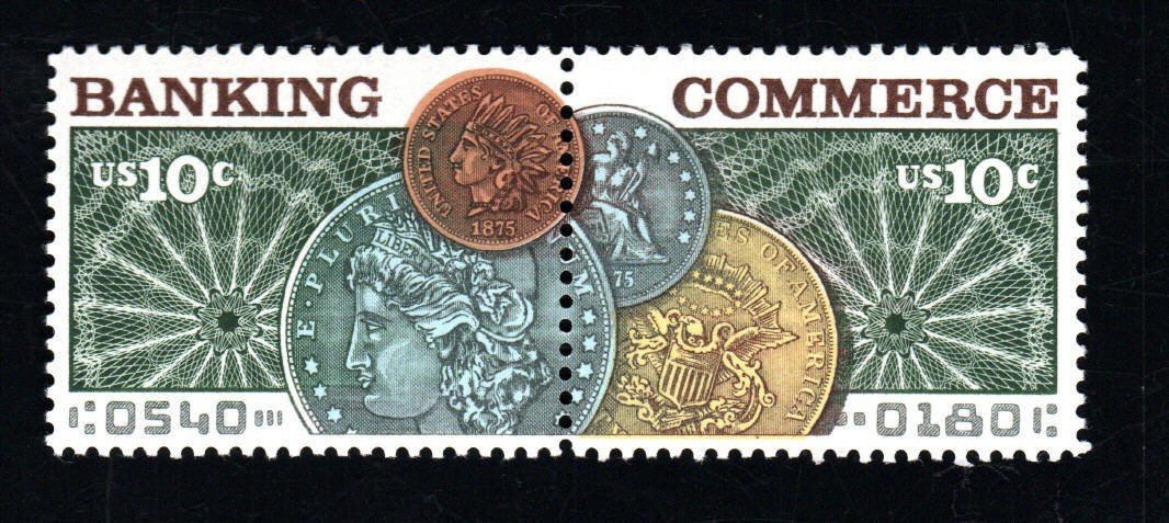 US Stamps – 10¢ Banking Commerce Strip of 2 (SC# 1577-1578) MNH
