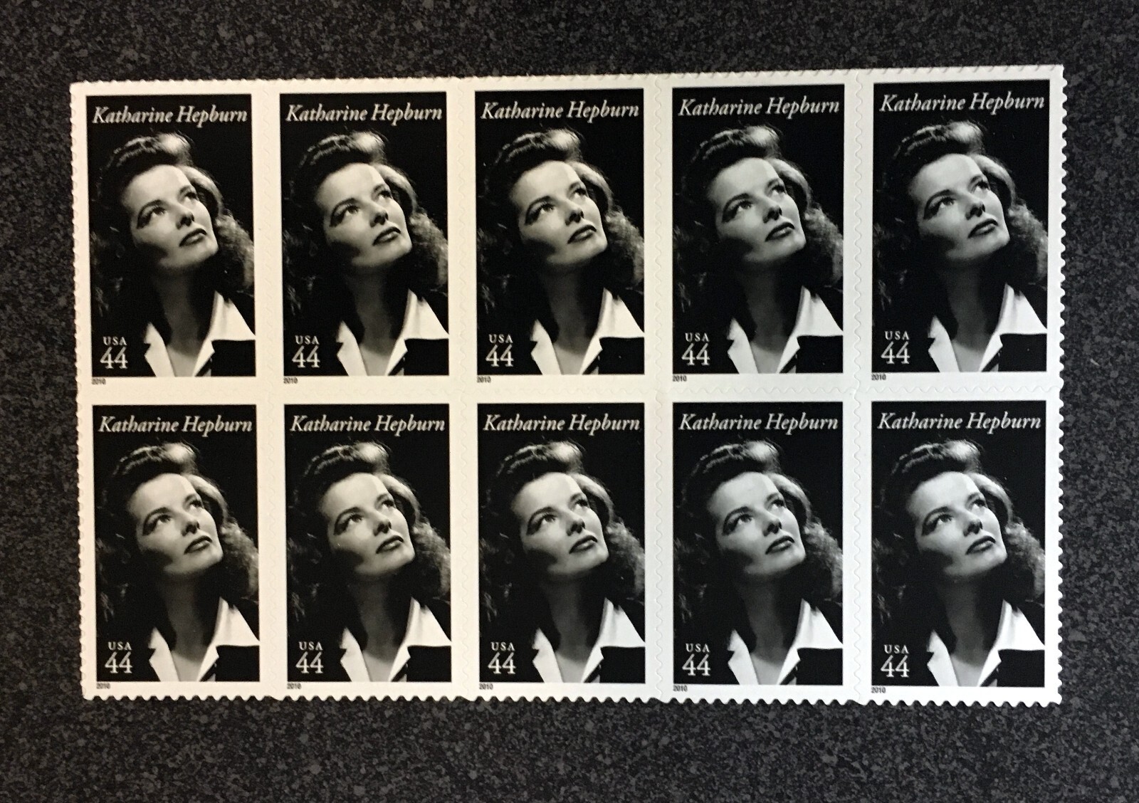 2010USA #4461 44c Katharine Hepburn – Legends Hollywood – Block of 10 From Sheet