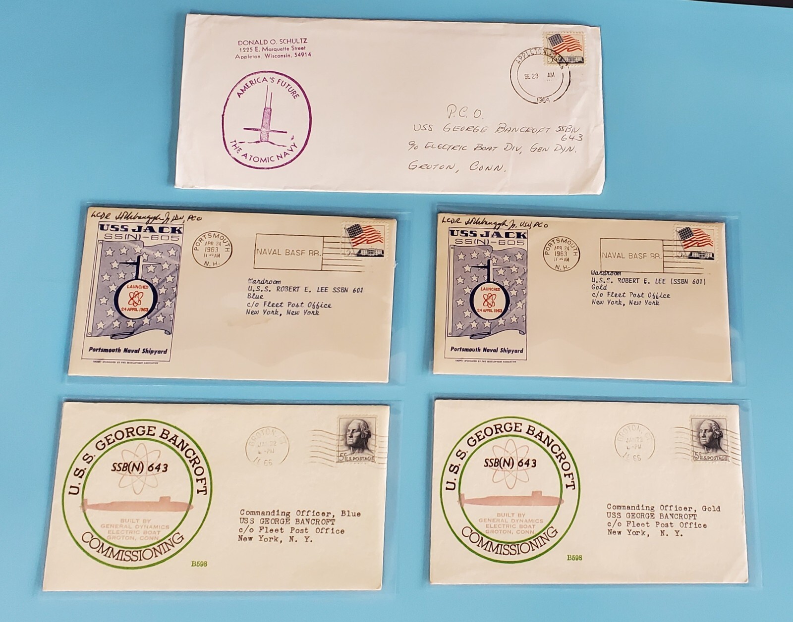 5  Vintage U.S Navy Stamped Envelopes 1960s – Bancroft, USS Jack, Atomic Navy