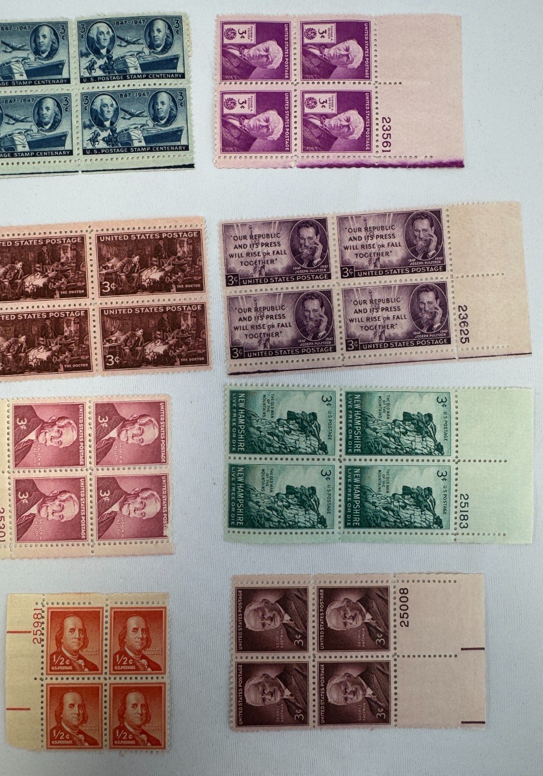 Vintage Mint US Plate Blocks and 1947 CIPEX Souvenir Sheet Presidents Americana