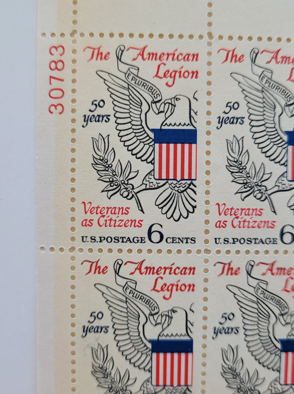1969 American Legion Veterans-50th Year 6c Block of 4 Stamps Sc#1369 MNH OG