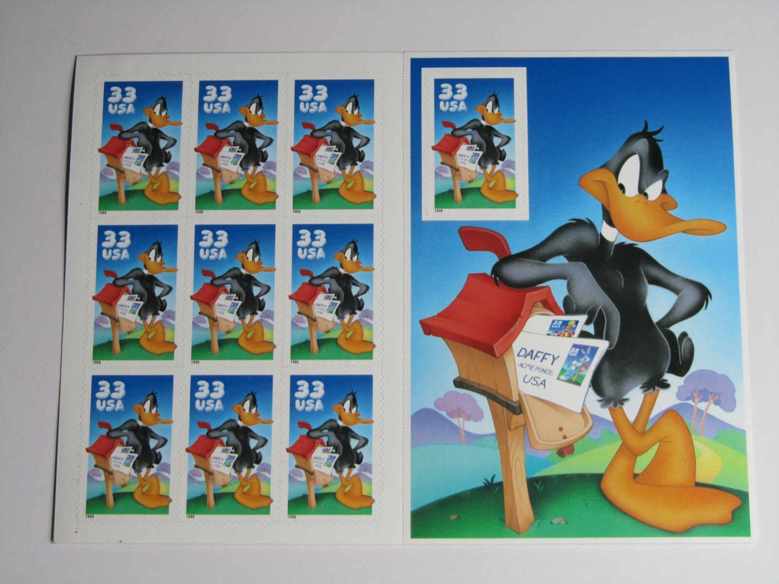 Vintage 1999 Daffy Duck USA Postage Stamp Pane Ten Stamps 33 Cents